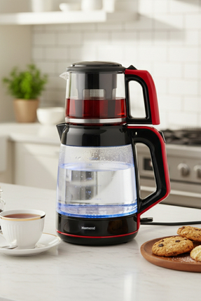 HOMEND Infinity XL 1764H Cam Çay Makinesi Siyah Kırmızı
