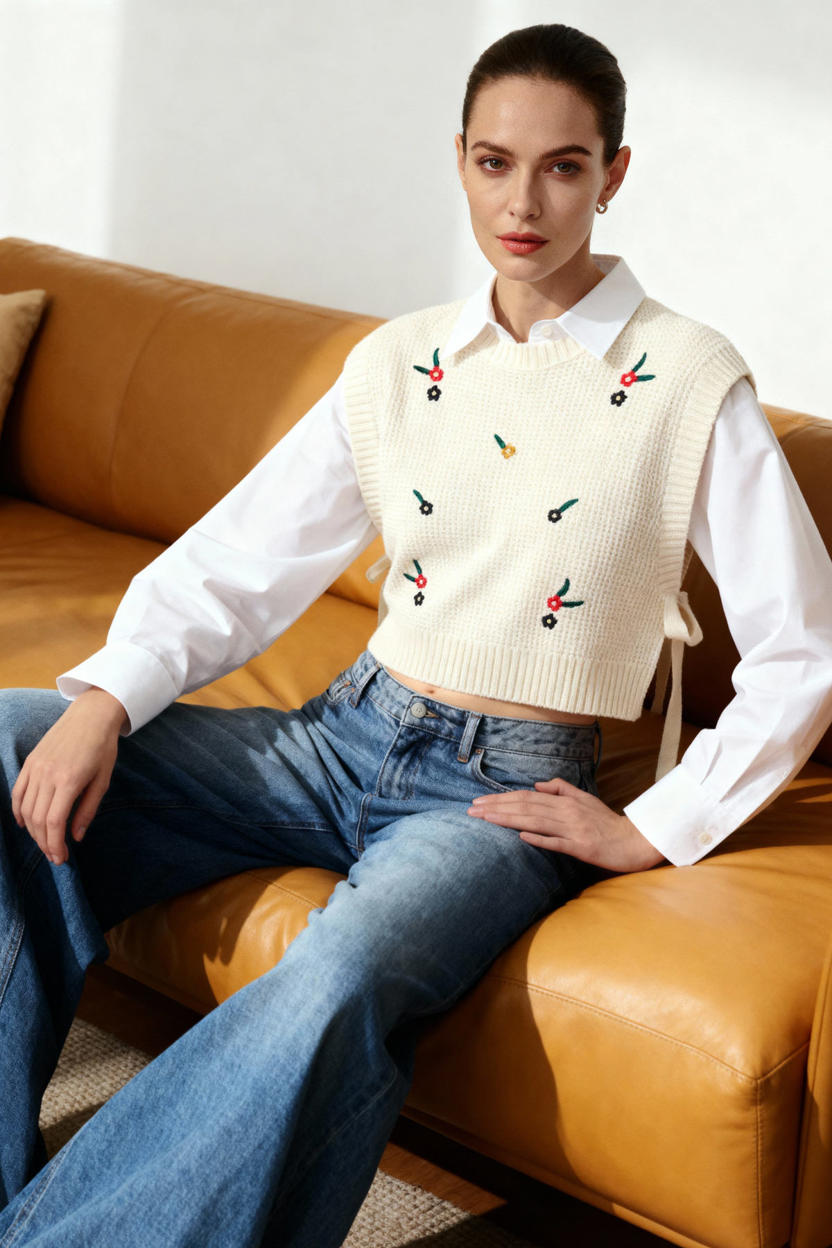 Trendyol Collection Strickpullover in Ecru – bestickt, TEDAW25SV00000