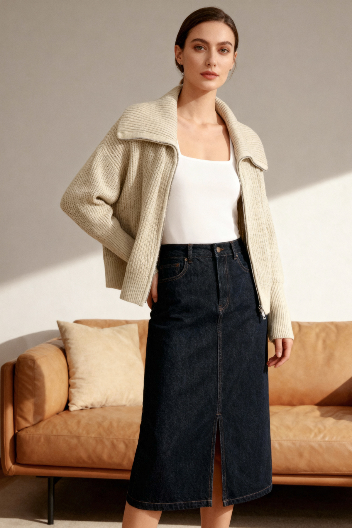 Trendyol Collection Široký střih na zip se zapínacím límečkem pletený Cardigan - Twoaw24Hi00072