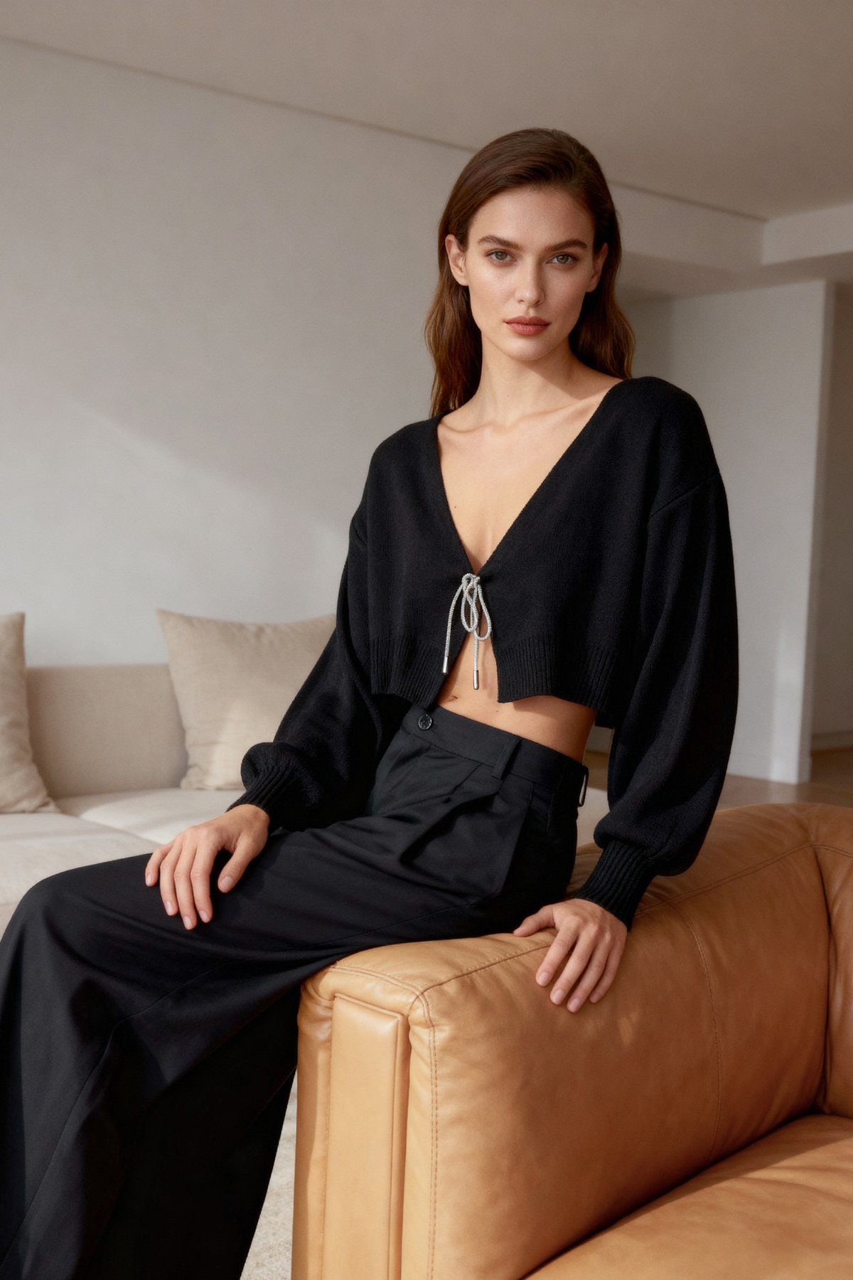 Trendyol Collection Fekete Super Crop kötöttáru kardigán - masni részlet TWOAW24HI00315