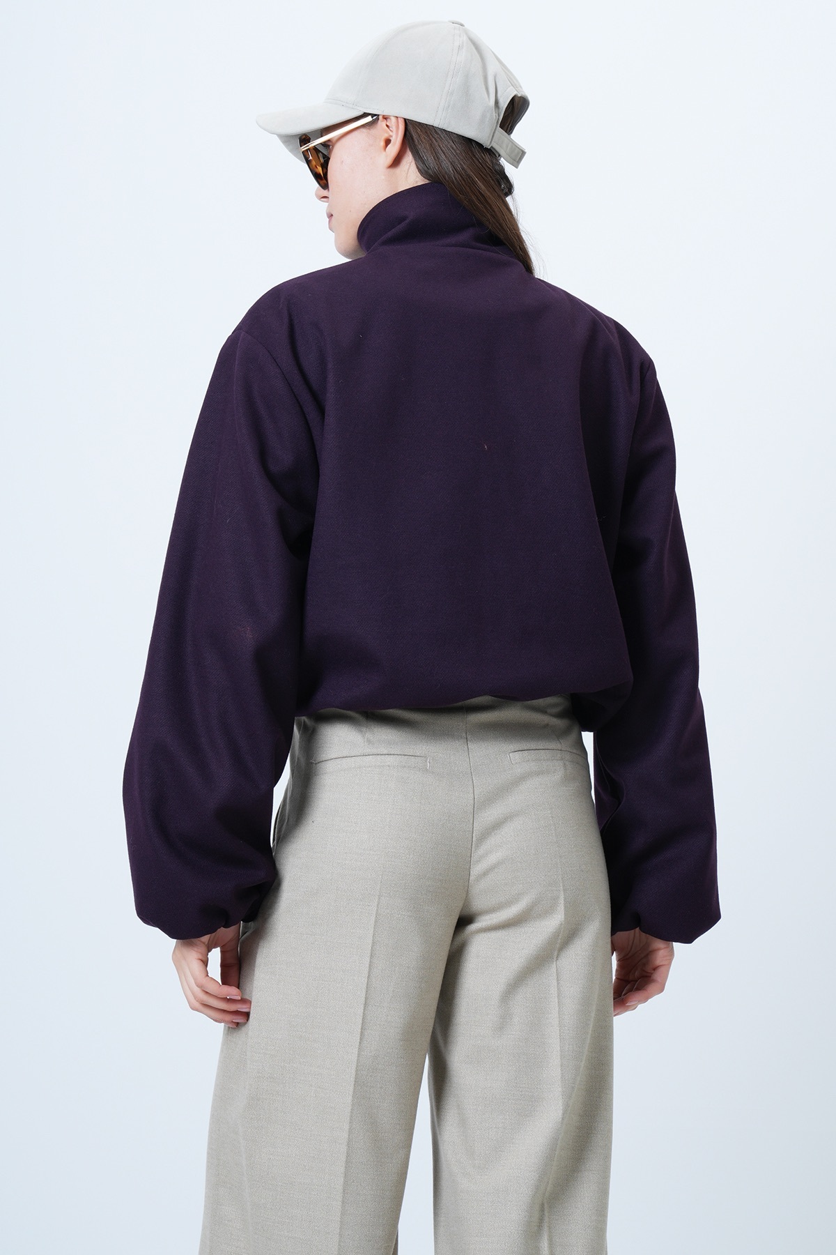 Trend Alaçatı Stili  Mor Dik Yaka Beli Lastikli Bomber Ceket ALC-X14692 - Görsel 6