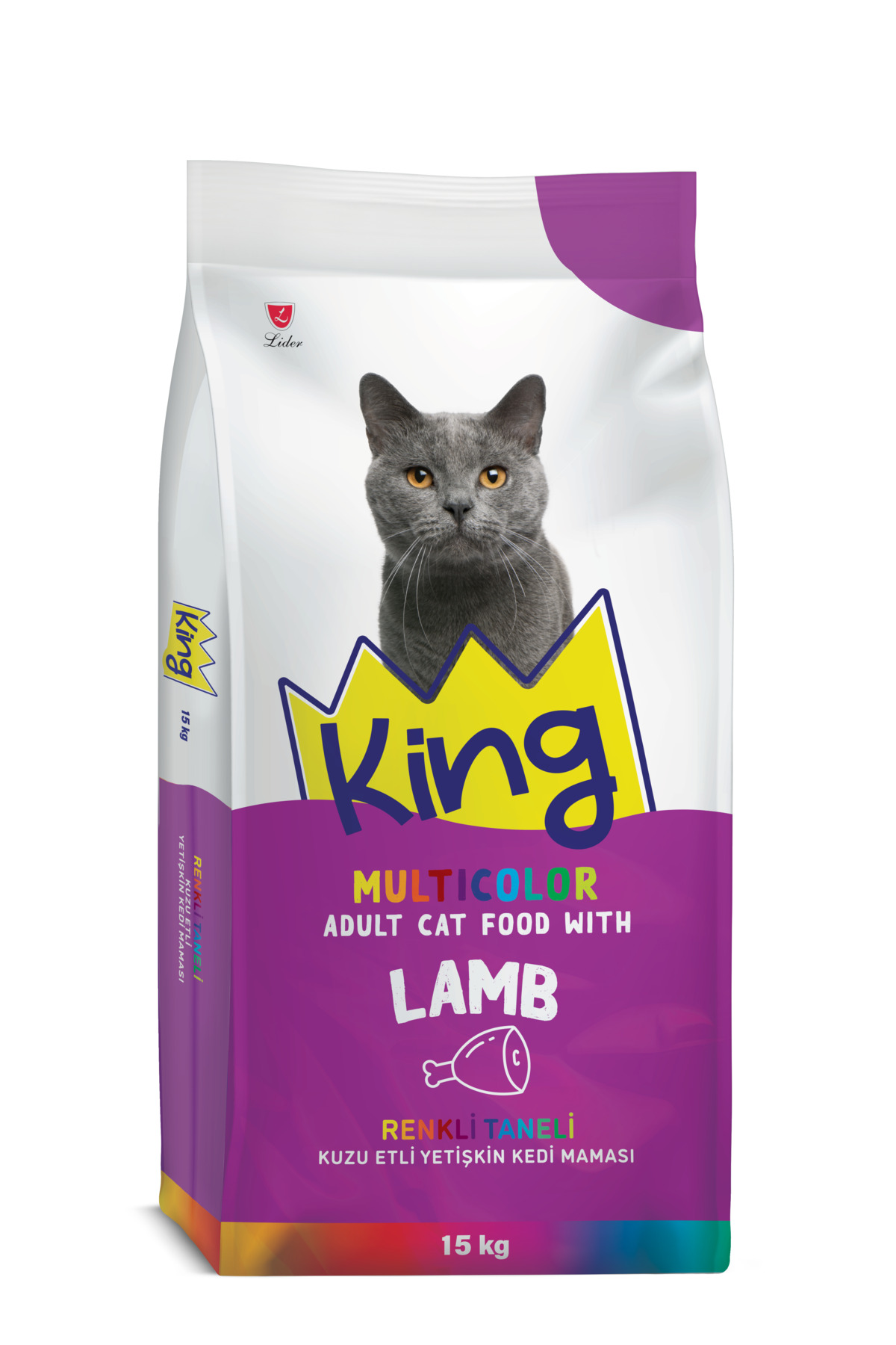 King Multicolor Renkli Taneli Kuzu Etli Yetişkin Kedi Maması 15 kg