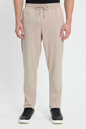 Tudors Erkek Regular Fit Klasik Kesim Beli Lastikli Bağcıklı Bej Jogger Pantolon