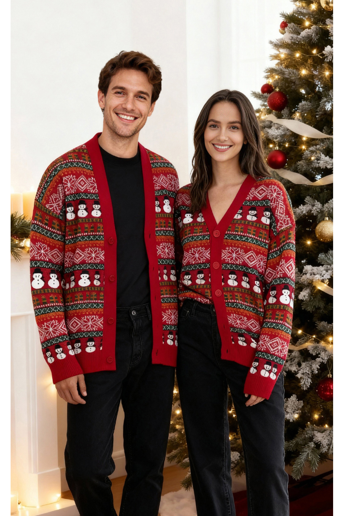 Trendyolmilla Man Çok Renkli Unisex Oversize/Geniş Kesim Yünlü Geniş Kalıp Christmas Triko Hırka TMNAW23HI00043