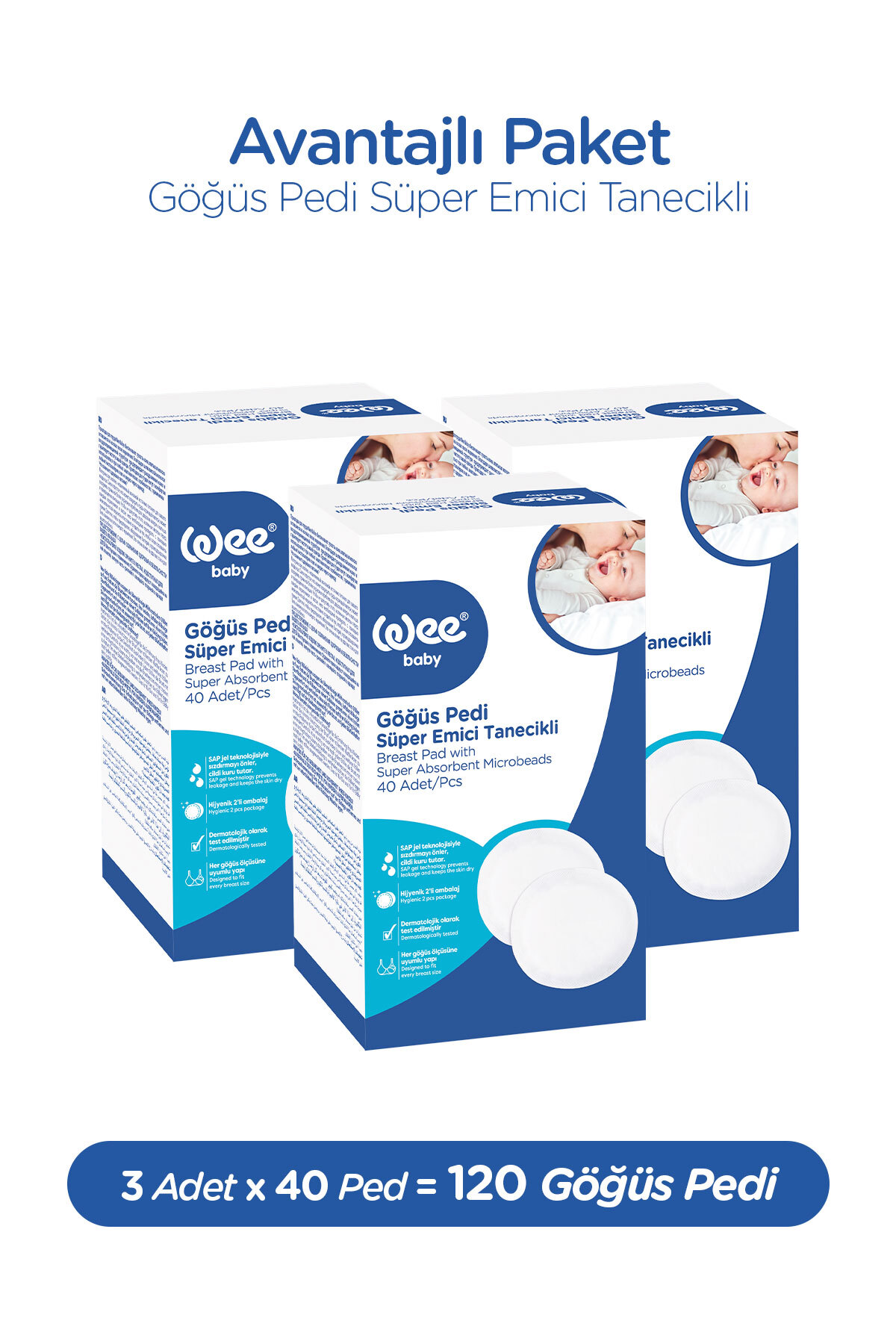 Wee Baby Klasik Göğüs Pedi Seti (40x3 120 Adet) fotoğrafı 2 (önizleme)
