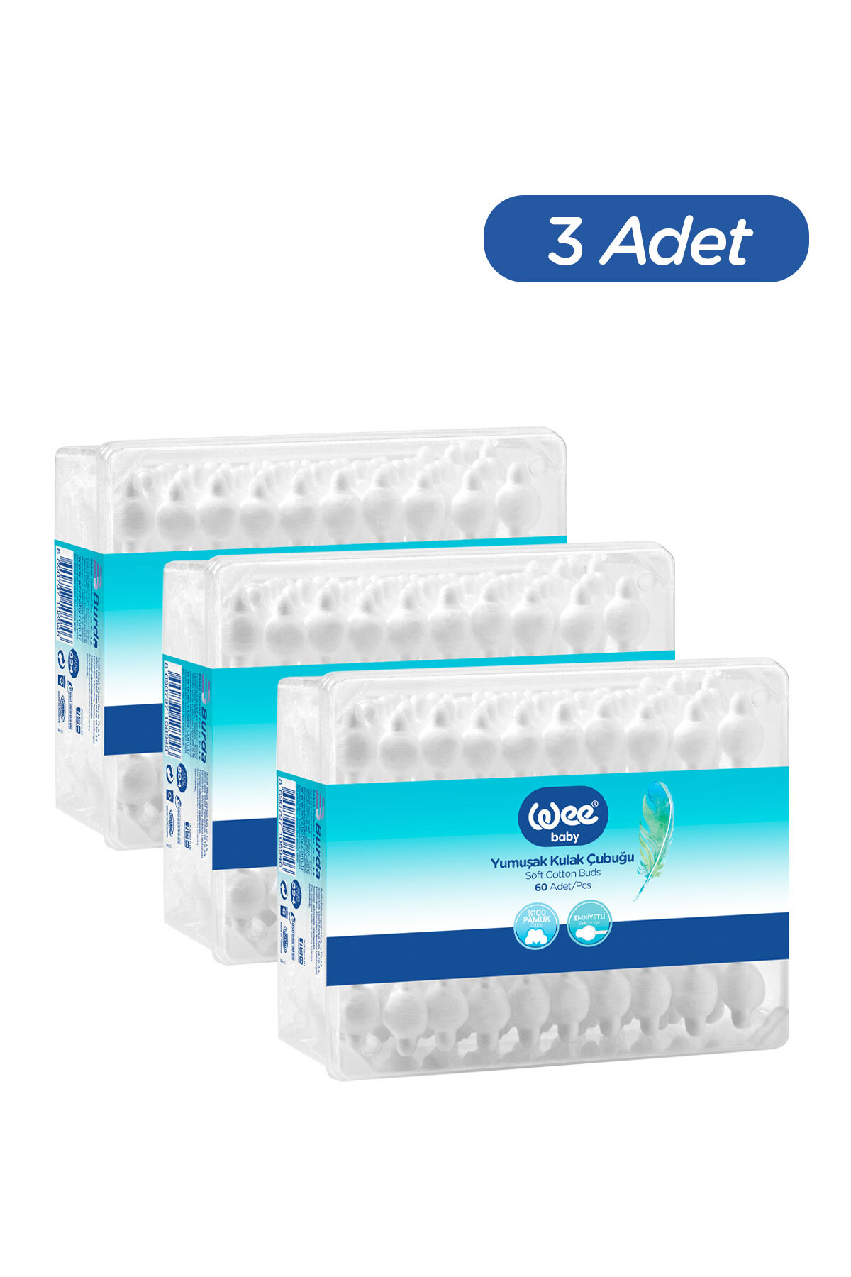 Wee Baby Emniyetli Kulak Temizleme Çubuğu Seti (60x3 180 Adet)