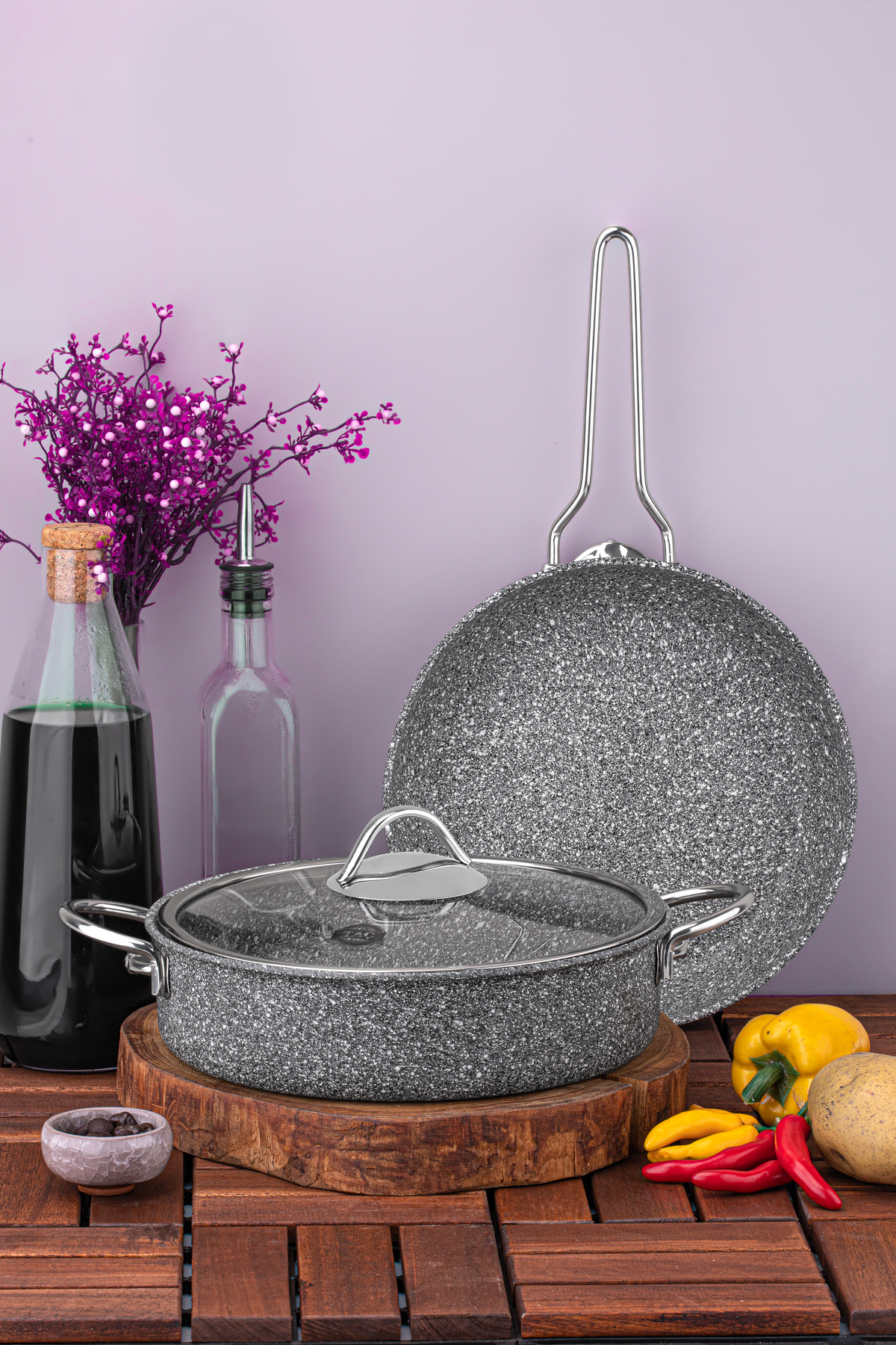 Taç Ultra Classic 3 Parça Granit Tencere & Tava Seti Gri