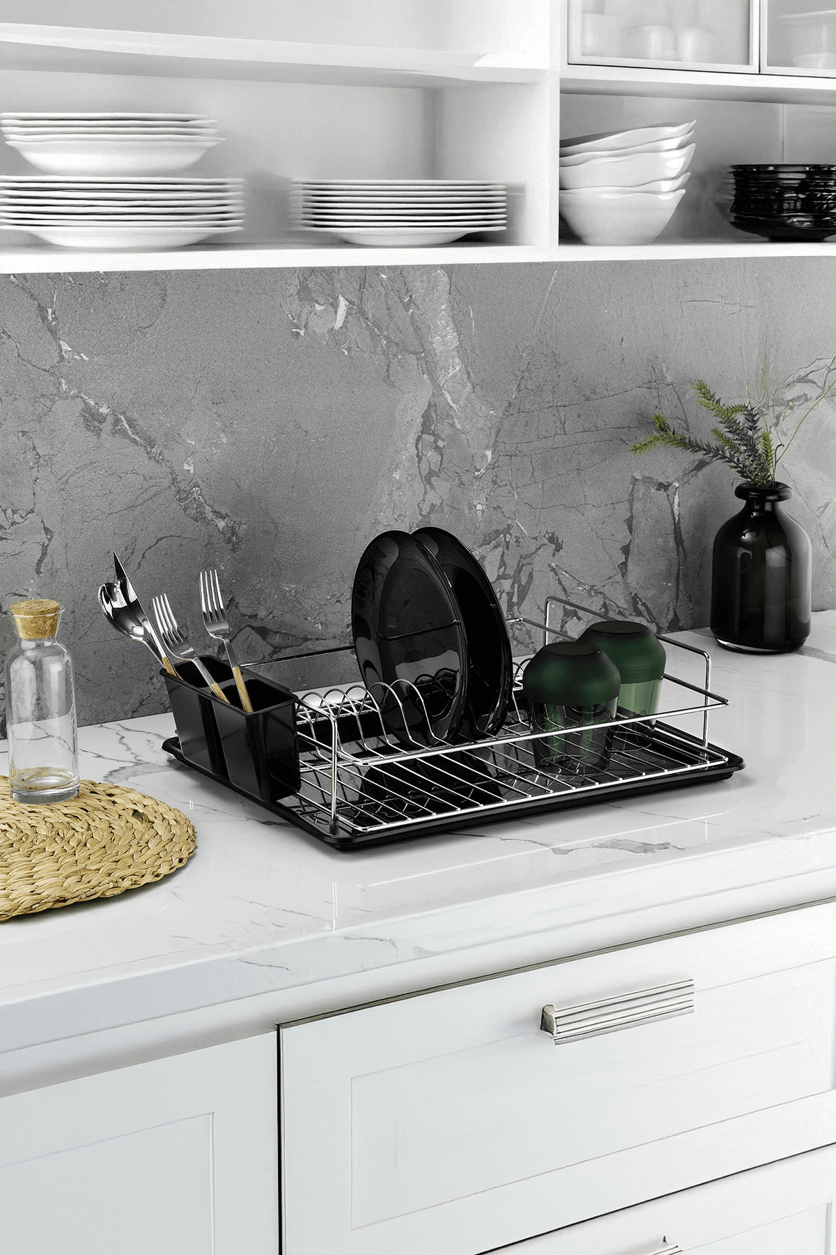 Sas Haus Tek Katlı Krom Bulaşıklık – Dayanıklı Bulaşık Sepeti, Tepsili, Tabak ve Kaşık Kurutmalık