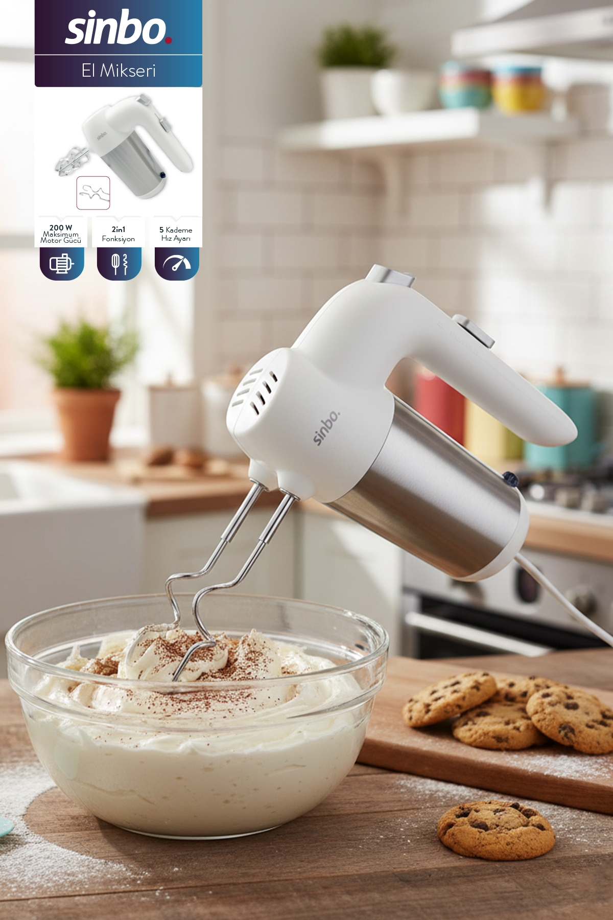Sinbo SMX-2774 El Mikseri – 200 W, 5 Kademe Hız- BEYAZ