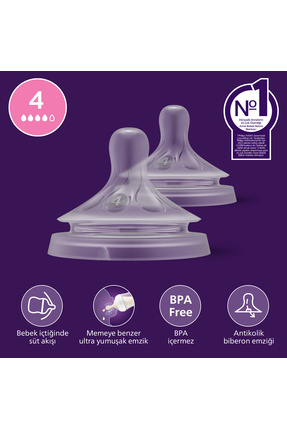 Philips Avent Doğal Tepkili 2'li Biberon Emziği, 4 Numara, SCY964/02