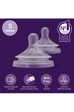 Philips Avent Doğal Tepkili 2'li Biberon Emziği, 5 Numara, SCY965/02