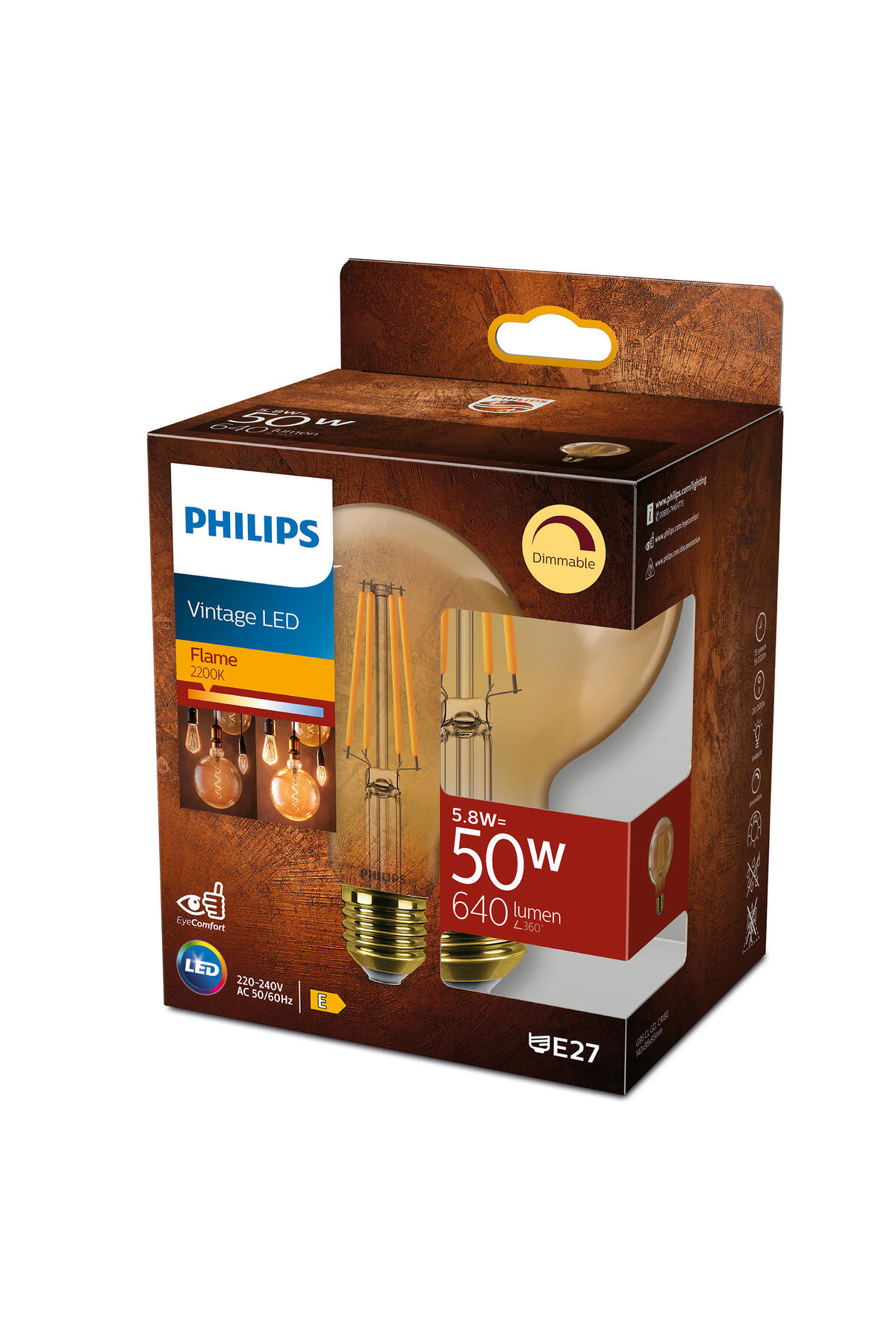 لامپ فیلامنتی کلاسیک LED دیمبل 5.8W 640لومن 2200K نور زرد G95 E27 (50W)