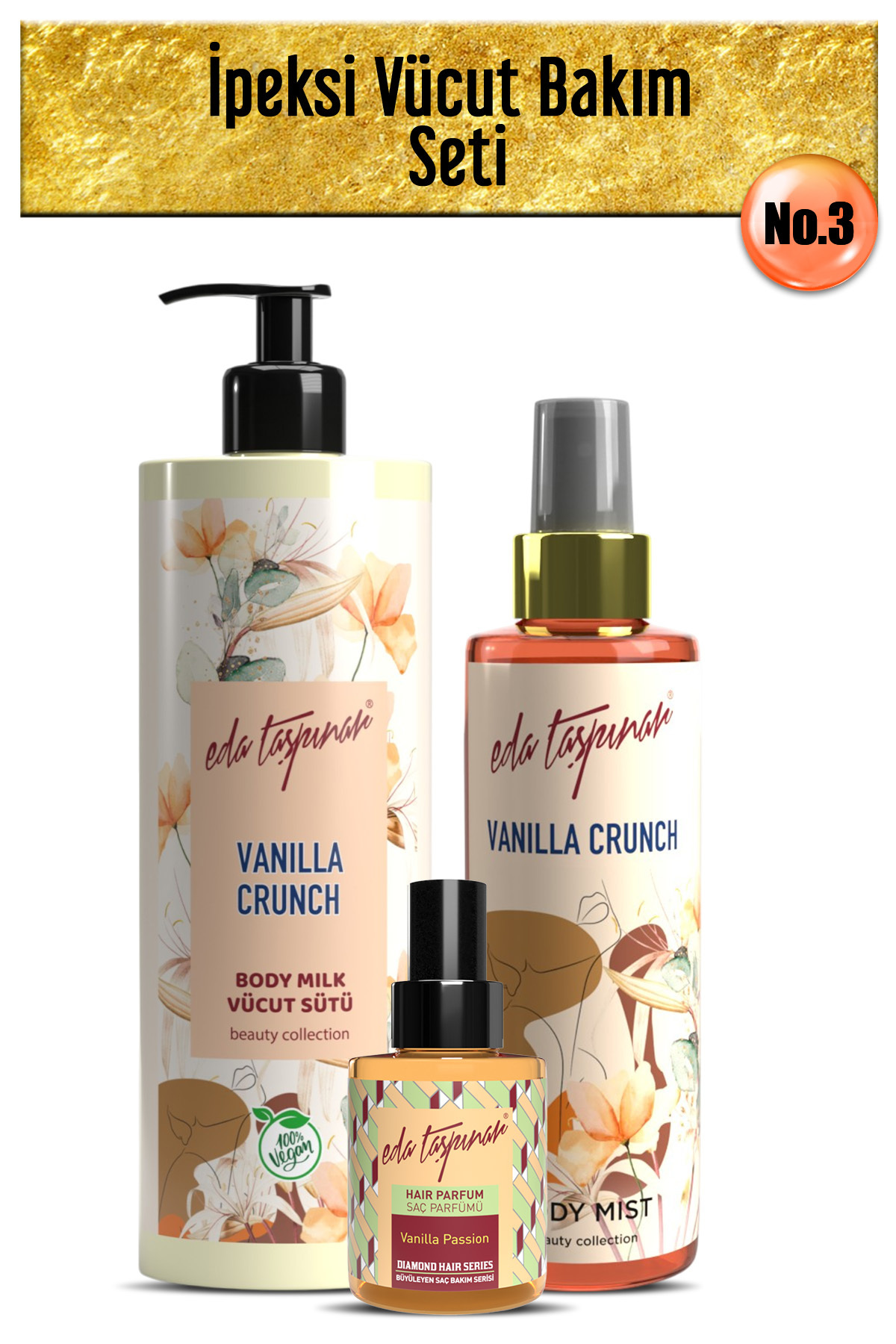Eda Taşpınar Ipeksi Vücut Bakım Seti No.3: Vanilya Saç P Vanilya Body Mist Vanilya Vücut S (EGX82-EGX62-EGX84)