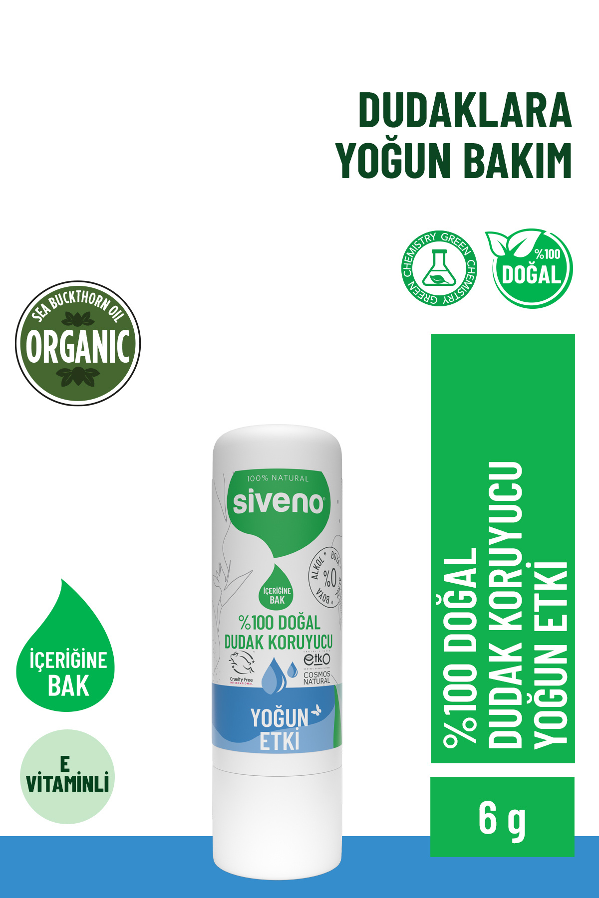 Siveno %100 Doğal Dudak Koruyucu Yoğun Etki Bitkisel Lip Balm Krem Nemlendirici Parlatıcı Onarıcı 6 gr
