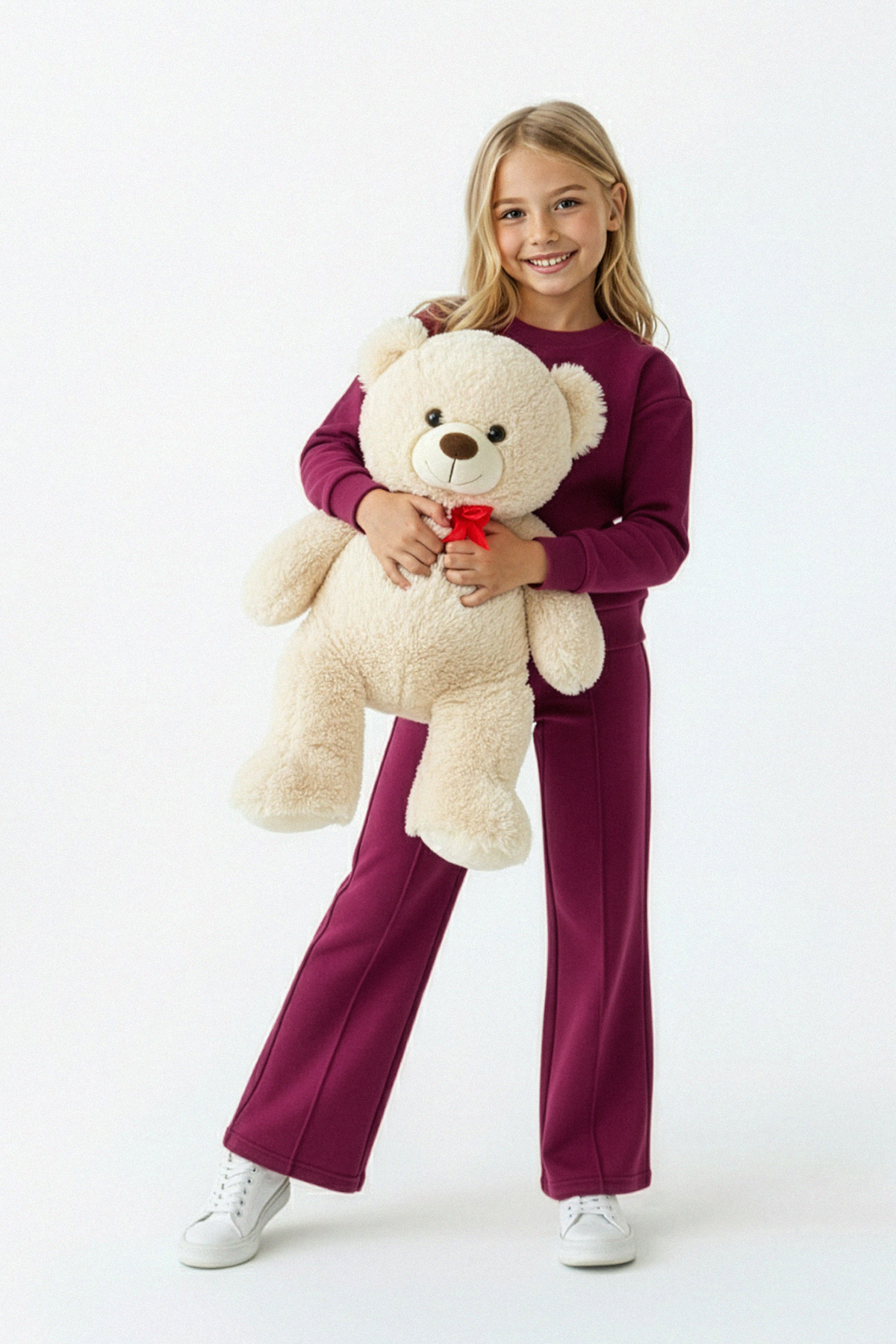 TRENDYOLKIDS Lilac Cotton Heart Oversize Girl's Knitted Bottom - Top Set Tkdaw26Au00001