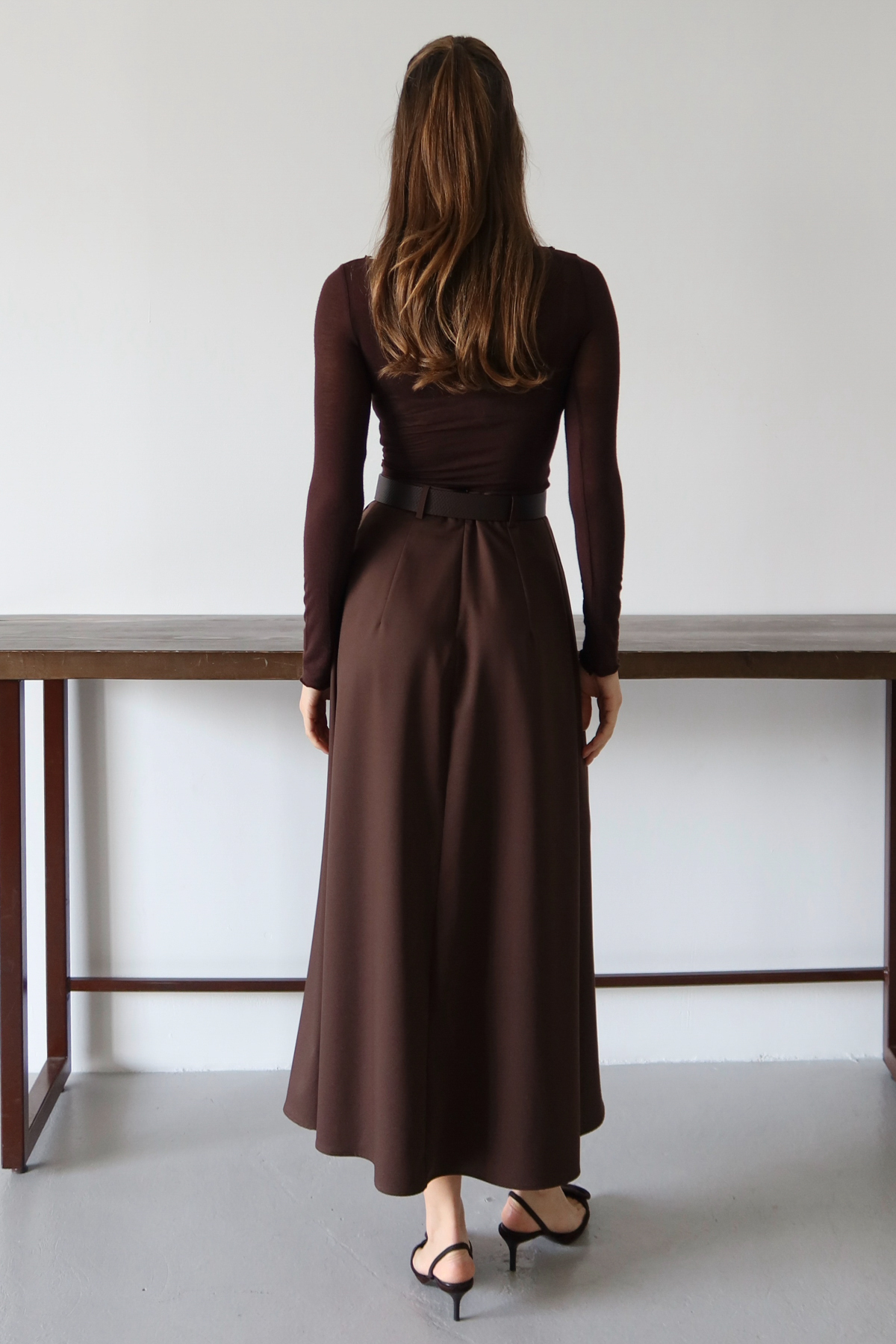 Trendyolmilla  Koyu Kahverengi Kemerli Çan/A-Line Dokuma Uzun Maxi Etek TWOAW26ET00168 - Görsel 8