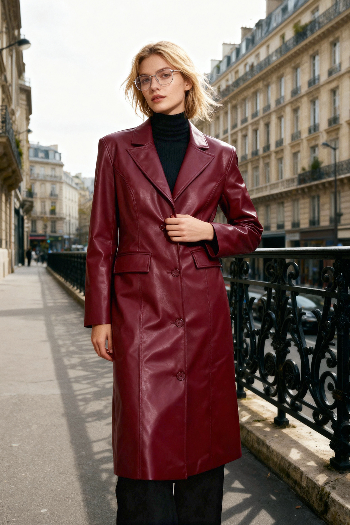 Trendyol Collection Czerwony płaszcz ze sztucznej skóry w kolorze claret z po...