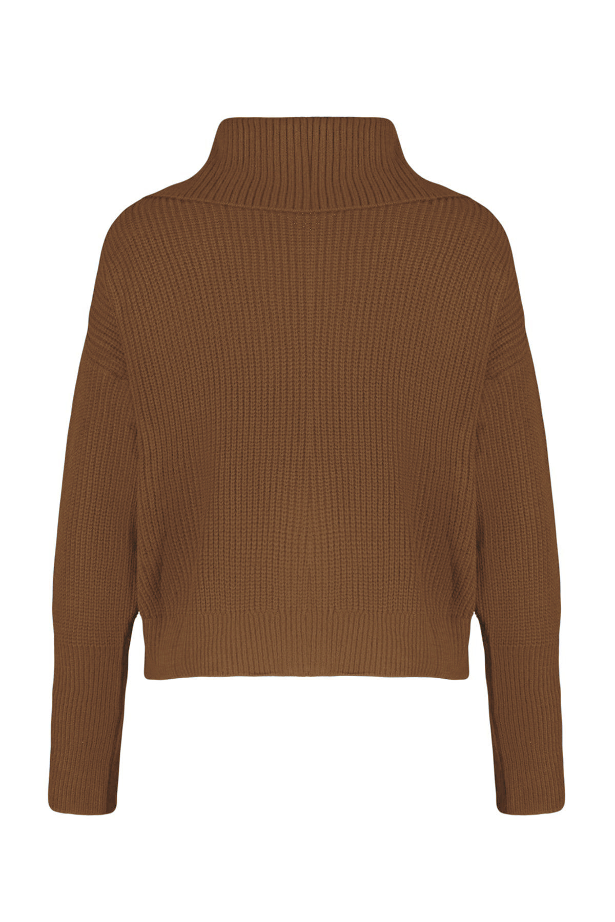 Trendyolmilla  Açık Kahverengi Geniş Kalıp Devrik Yaka Fermuarlı Triko Hırka TWOAW24HI00072 - Görsel 9