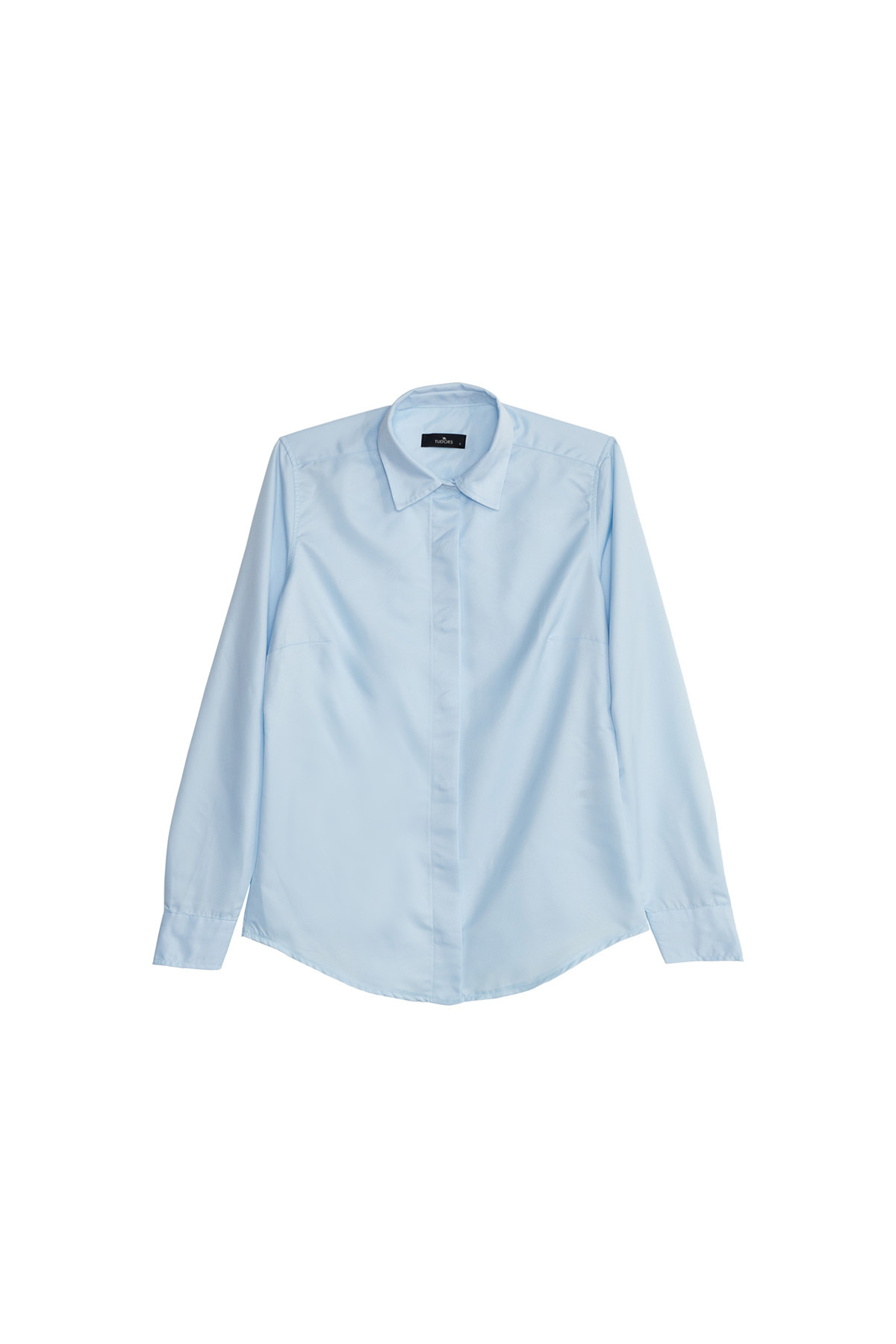 Tudors Kadın Slim Fit Dar Kesim Vucüda Oturan Uzun Kollu Gizli Düğme Detaylı Mavi Basic Gömlek