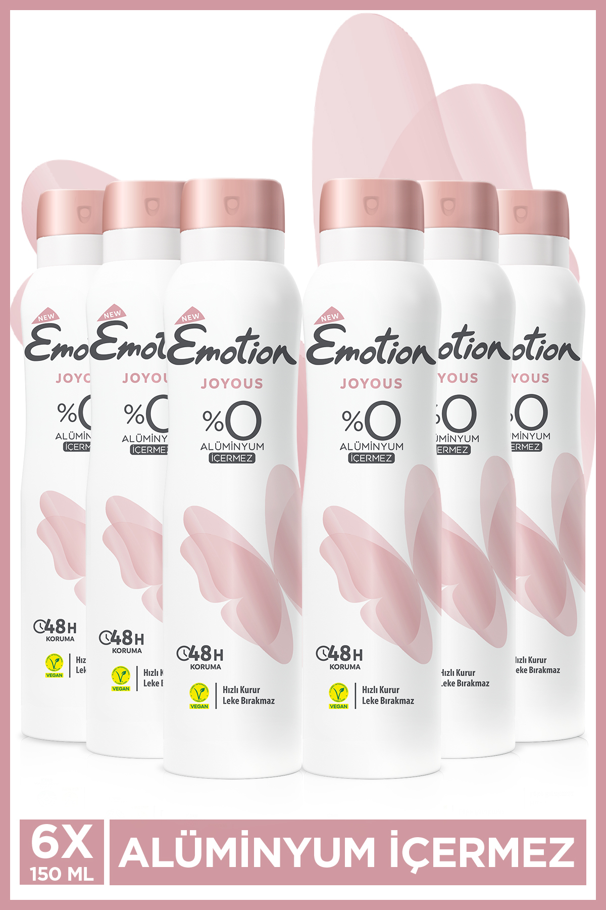 Emotion Joyous Kadın Vegan Deodorant 6x150 Ml Hızlı Kurur, Leke Bırakmaz