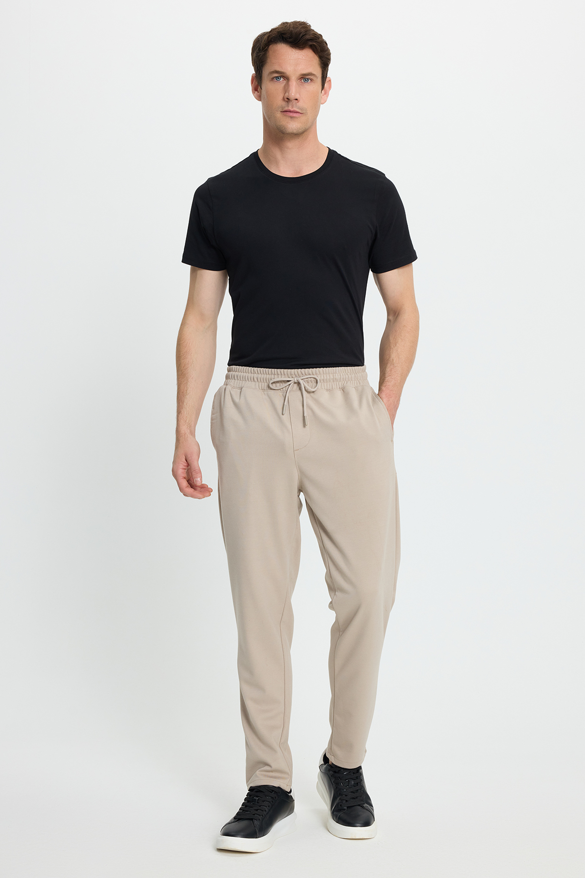 Tudors  Erkek Regular Fit Klasik Kesim Beli Lastikli Bağcıklı Bej Jogger Pantolon - Görsel 5