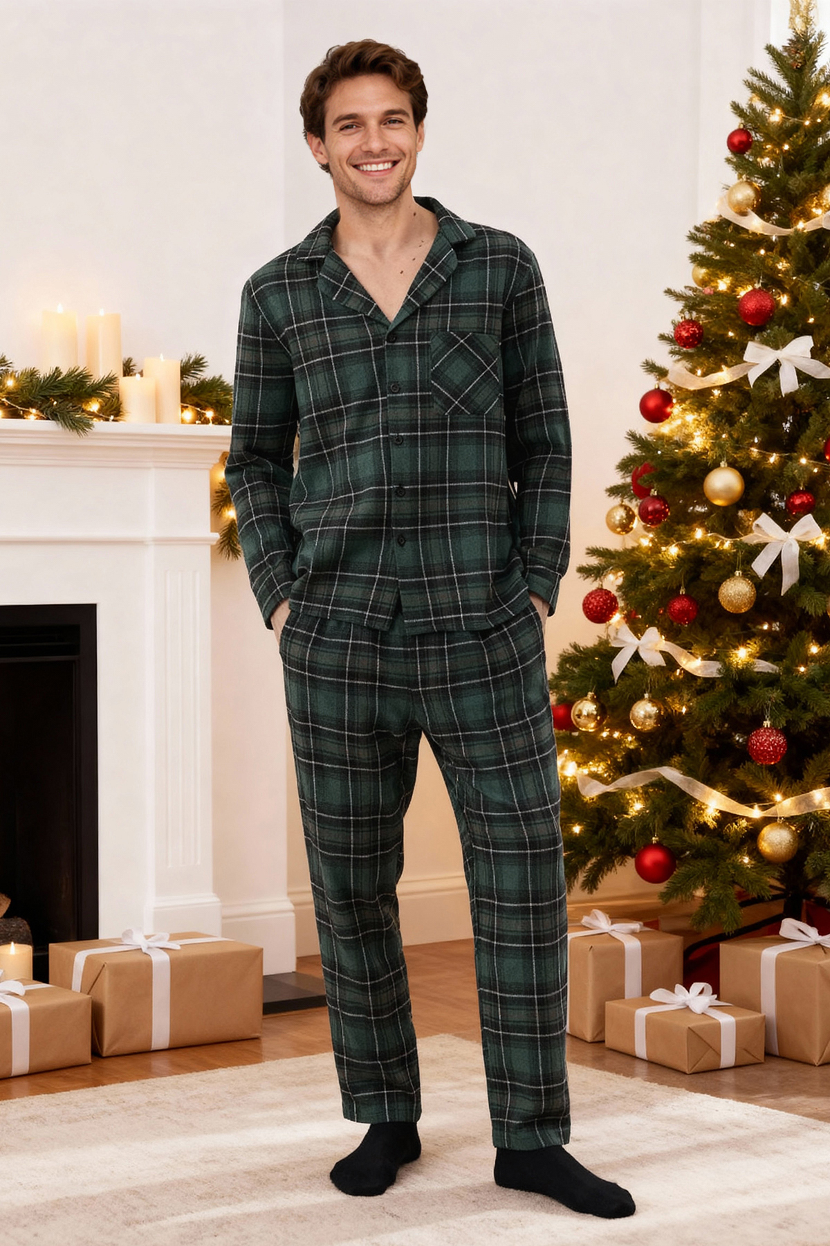 Trendyol Collection Zestaw piżamy w zieloną kratę o regularnym kroju - TMNAW22PT1080