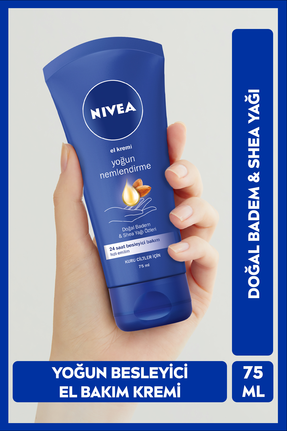 NIVEA Yoğun Nemlendirici El Bakım Kremi 75ml, Kuru Ciltler, Badem Yağı, Tırnak Eti Besleyici