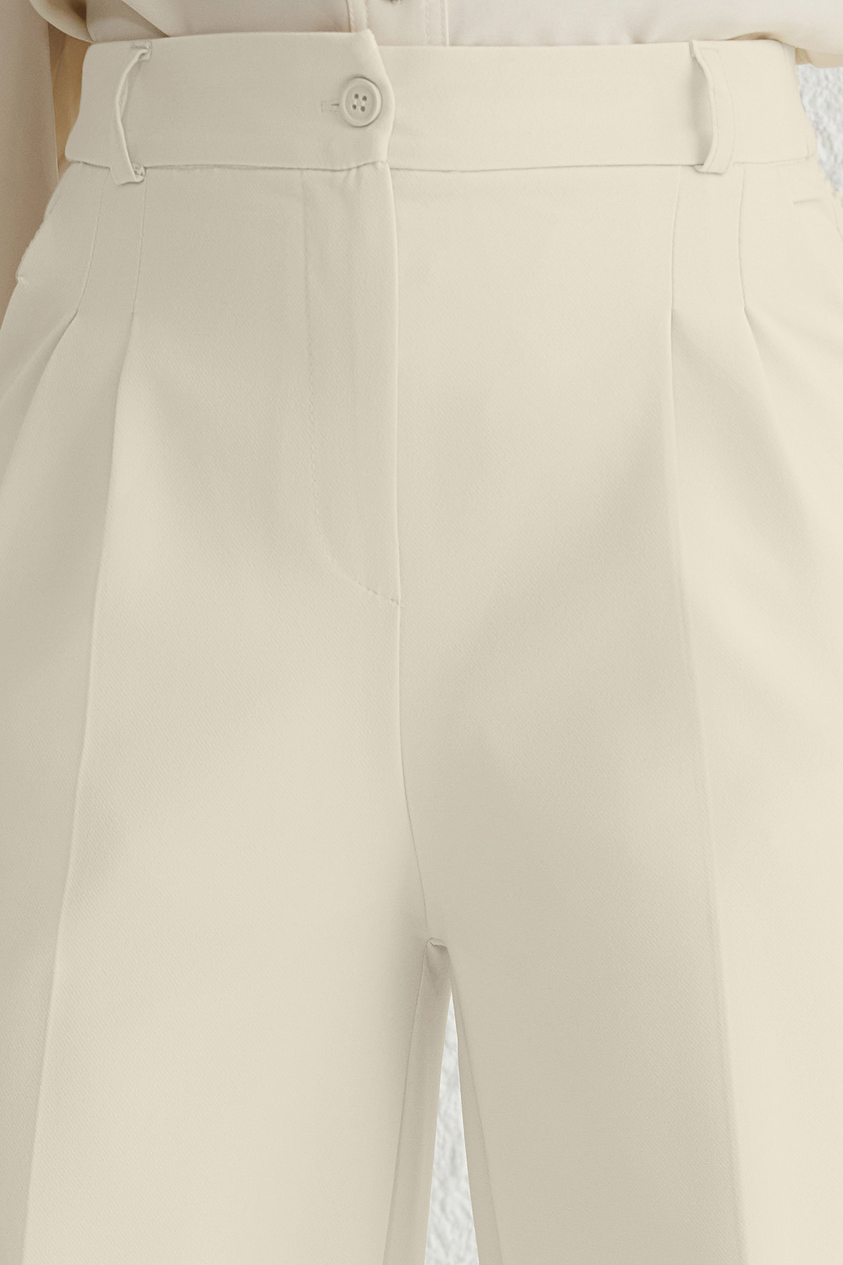 Trendyolmilla  Ekru Pilili Wide Leg/Geniş Paça Dokuma Pantolon TWOAW25PL00109 Palazzo - Görsel 7