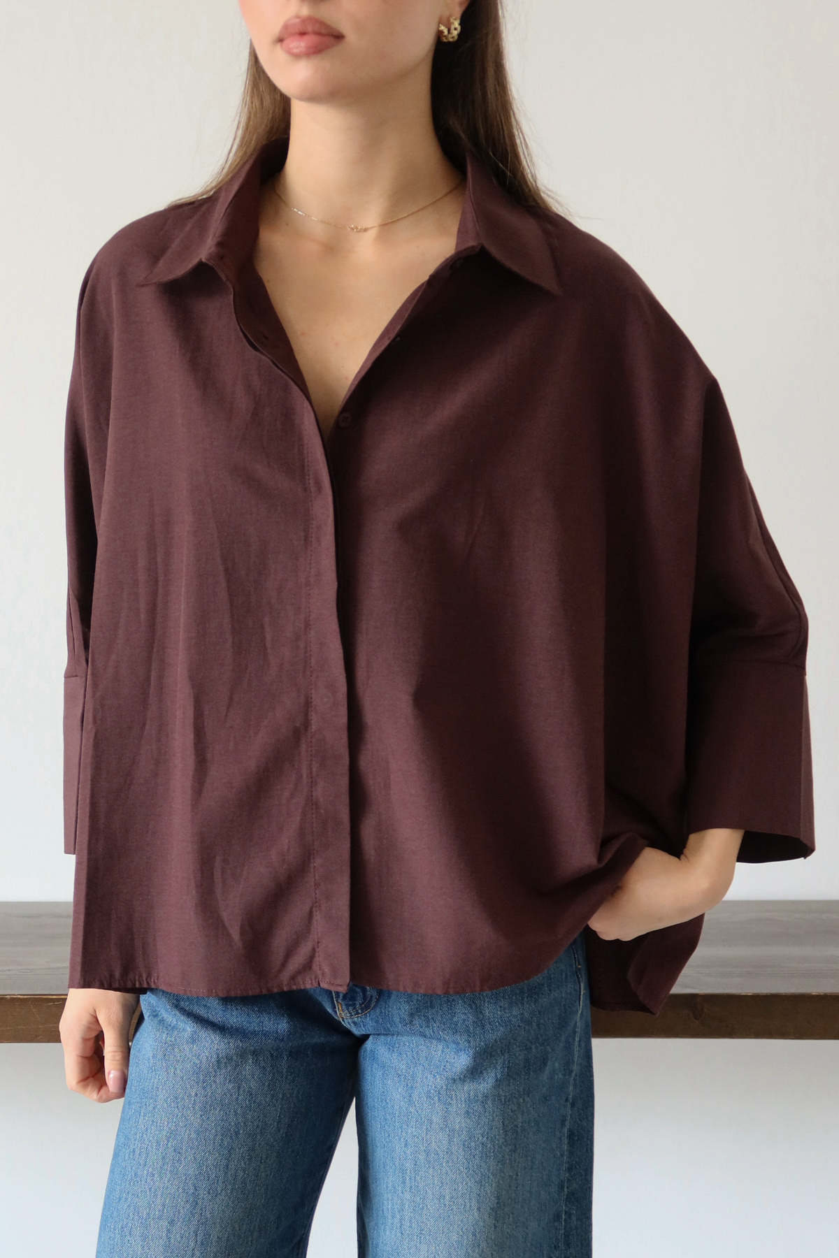 Trendyolmilla  Mürdüm Geniş Manşetli Oversize Dokuma Gömlek TWOAW26GO00130 - Görsel 7