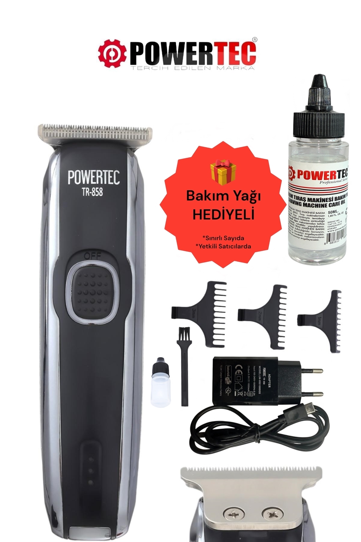 POWERTEC TR-858 USB Type-C Şarjlı Saç Sakal Ense Vücut Tıraş Makinesi - Profesyonel Erkek Kadın Bakım Cihazı