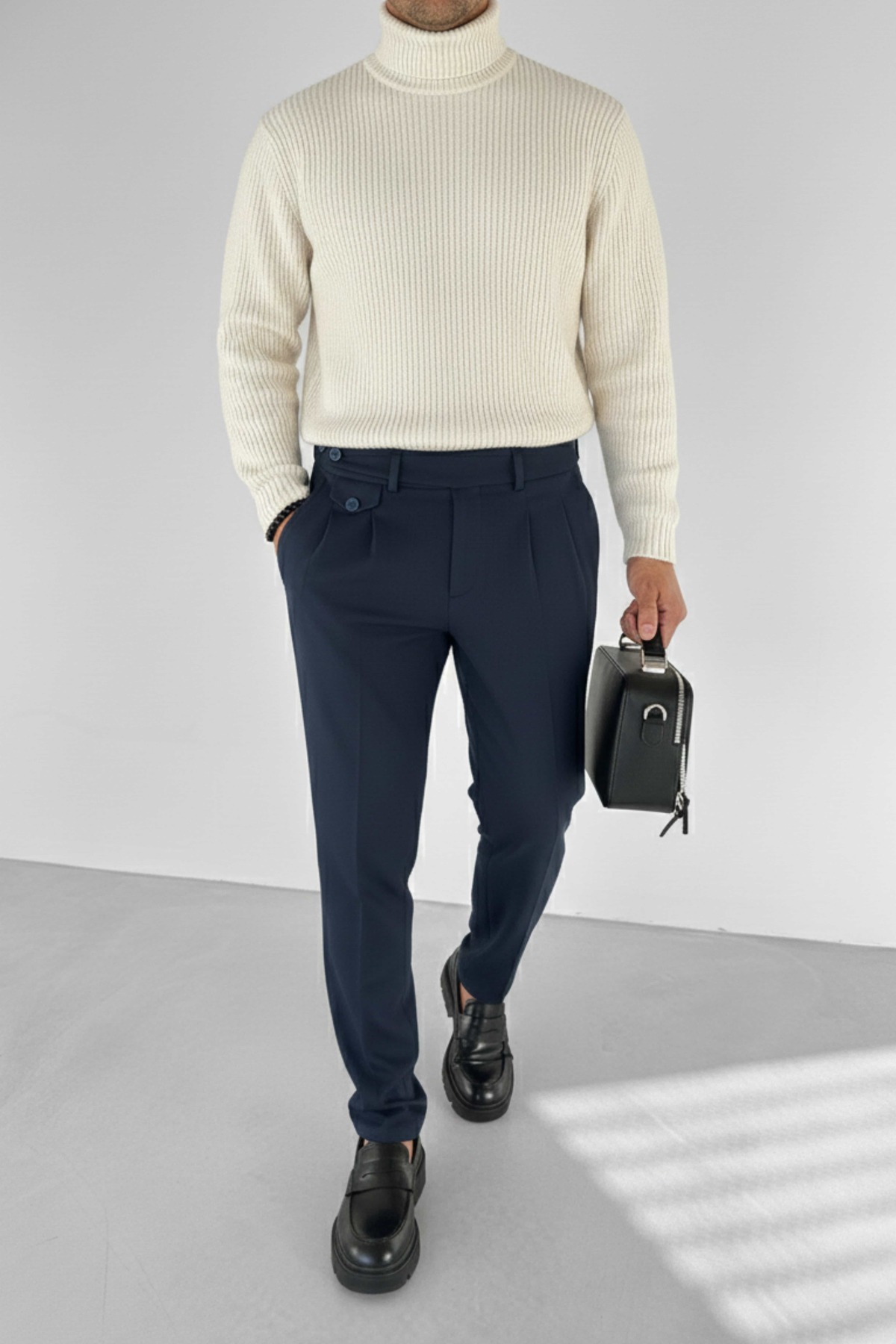 ablukaonline Erkek Pileli Kumaş Pantolon Lacivert