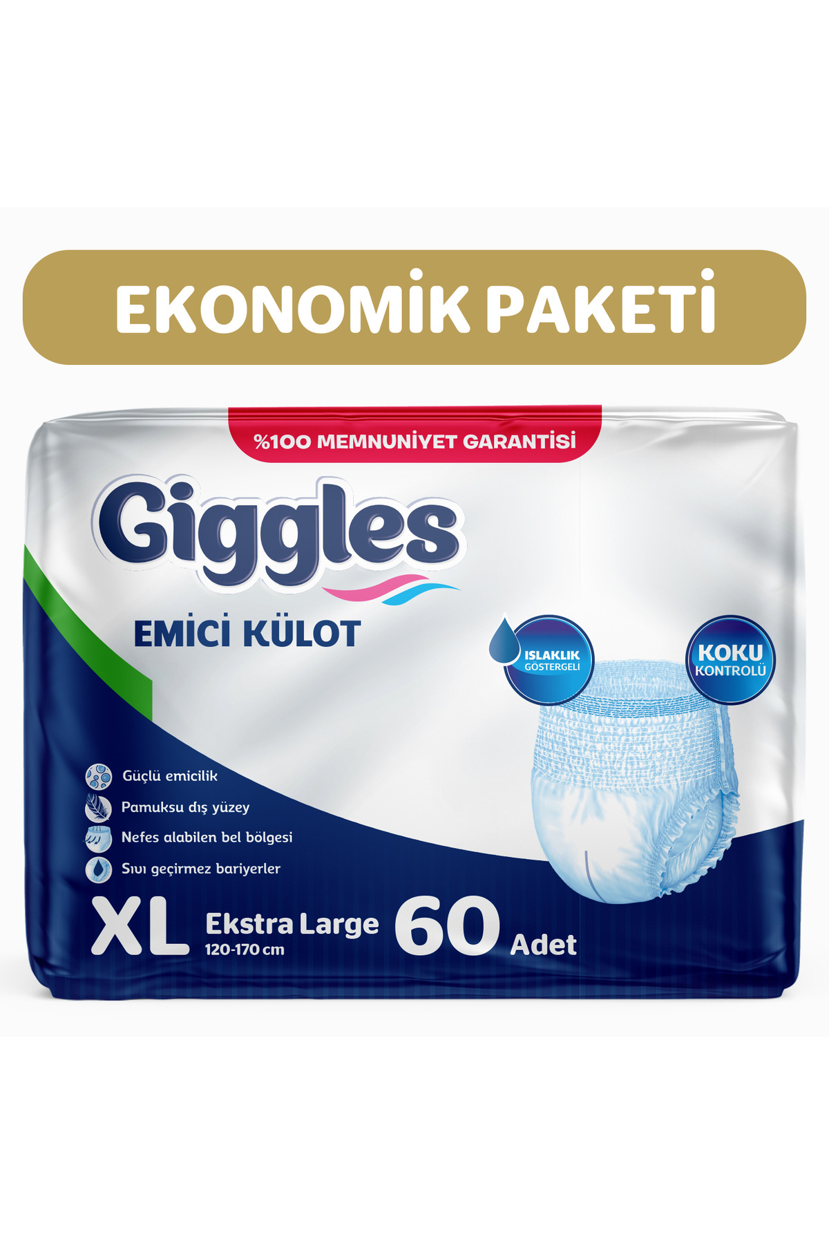 Yetişkin Emici Külot Bez Ekstra Büyük Boy (XL) Bel Boyu 120-170cm 2 paket - 60 Adet