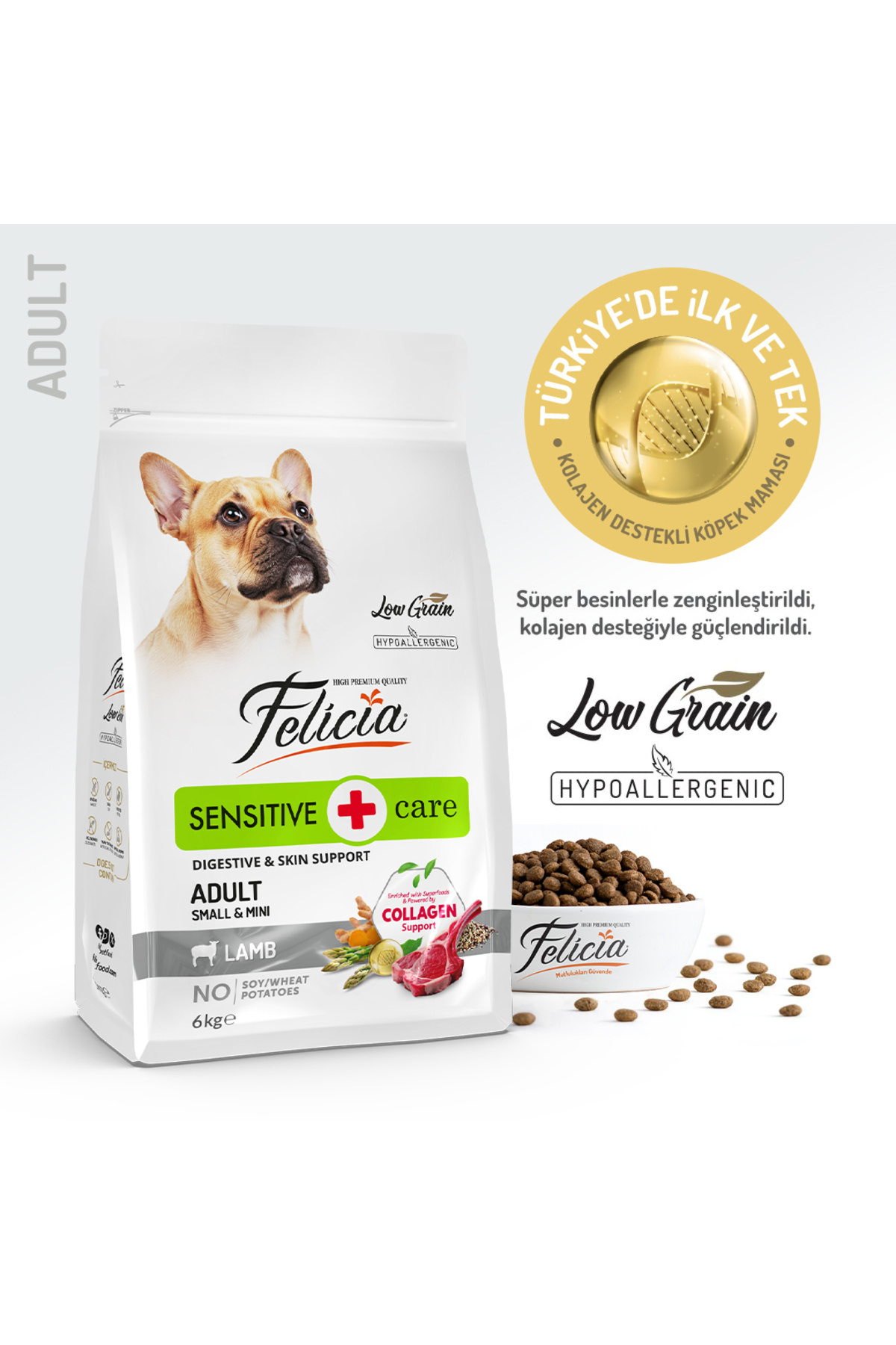 Felicia Kolajen Destekli Hipoalerjenik Kuzulu Yetişkin Küçük Irk Köpek Maması 6KG