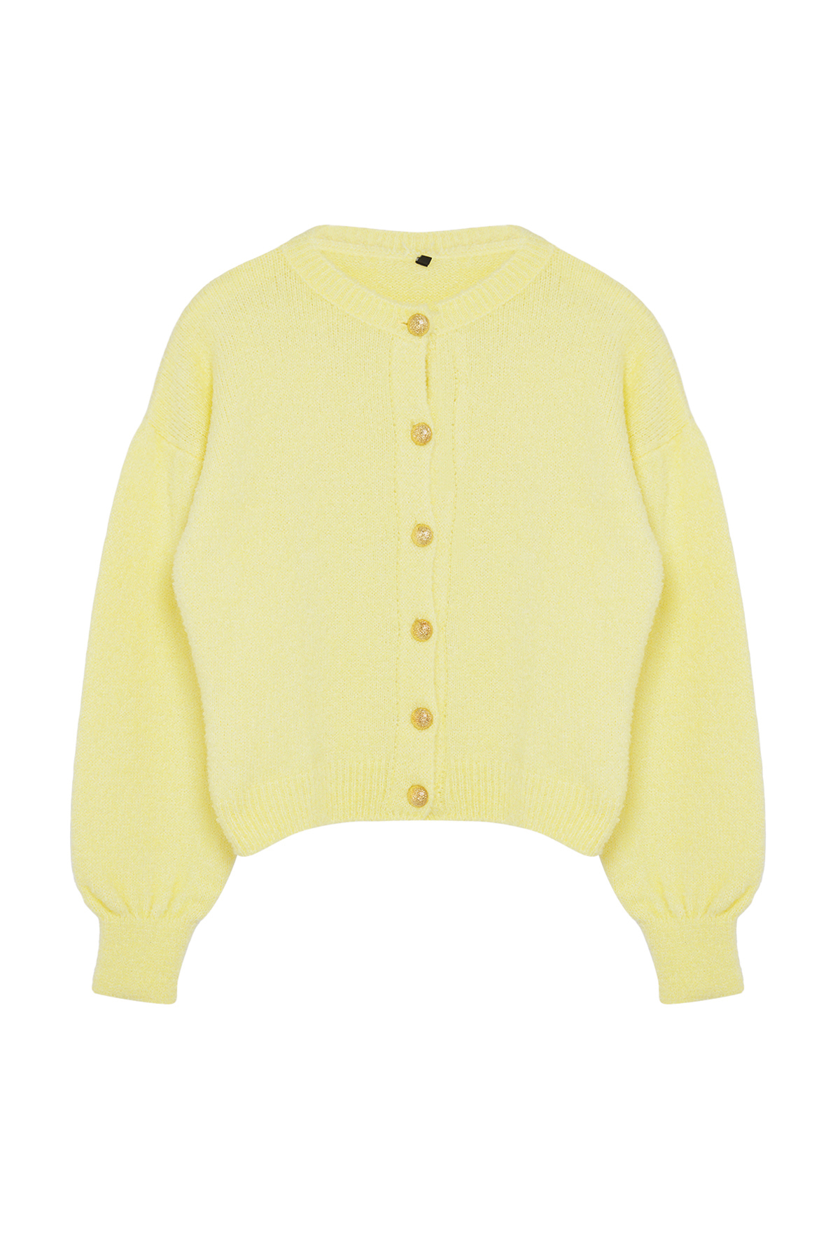 Trendyolmilla  Sarı Düğme Detaylı Balon Kollu Yumuşak Dokulu Ceket Görünümlü Triko Hırka TWOAW25HI00147 - Görsel 6