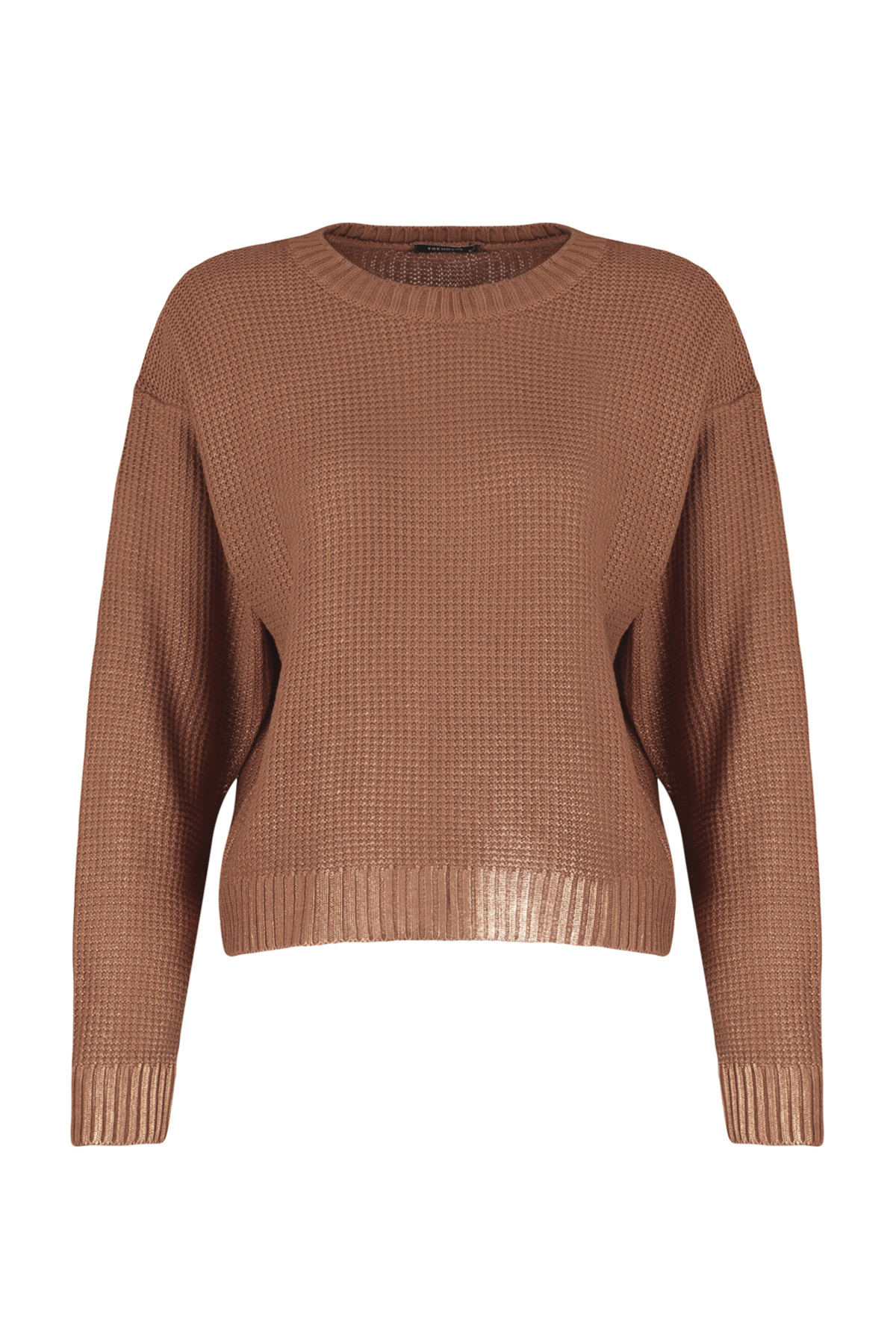 Trendyolmilla  Kahverengi Varak Baskılı Triko Kazak TWOAW24KZ00969 - Görsel 7