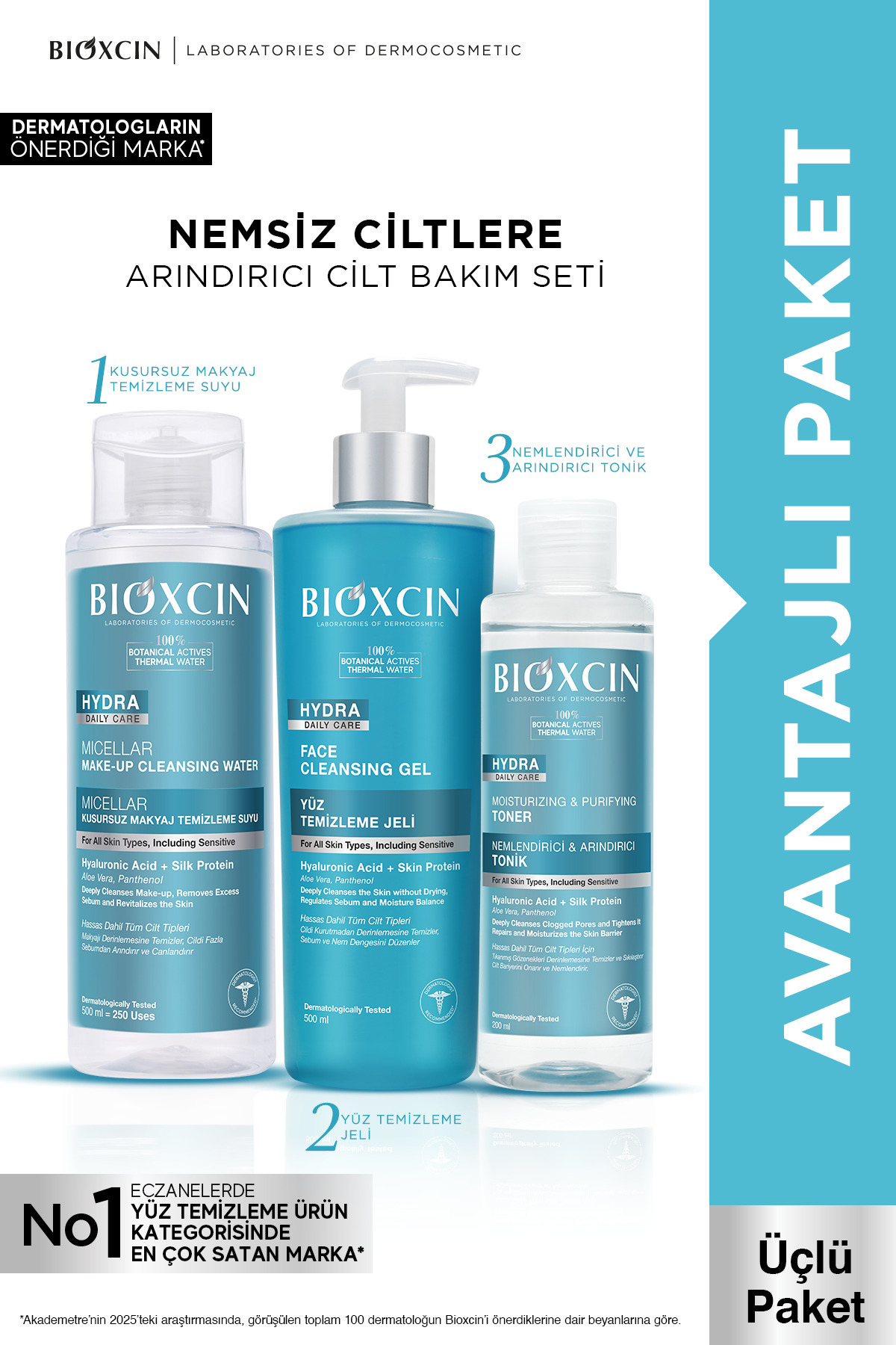 Hydra Arındırıcı Cilt Bakımı Yüz Yıkama Jeli + Makyaj Temizleme Suyu + Nemlendirici Tonik Üçlü Set — BxnSetHydra — تصویر 1 از 5