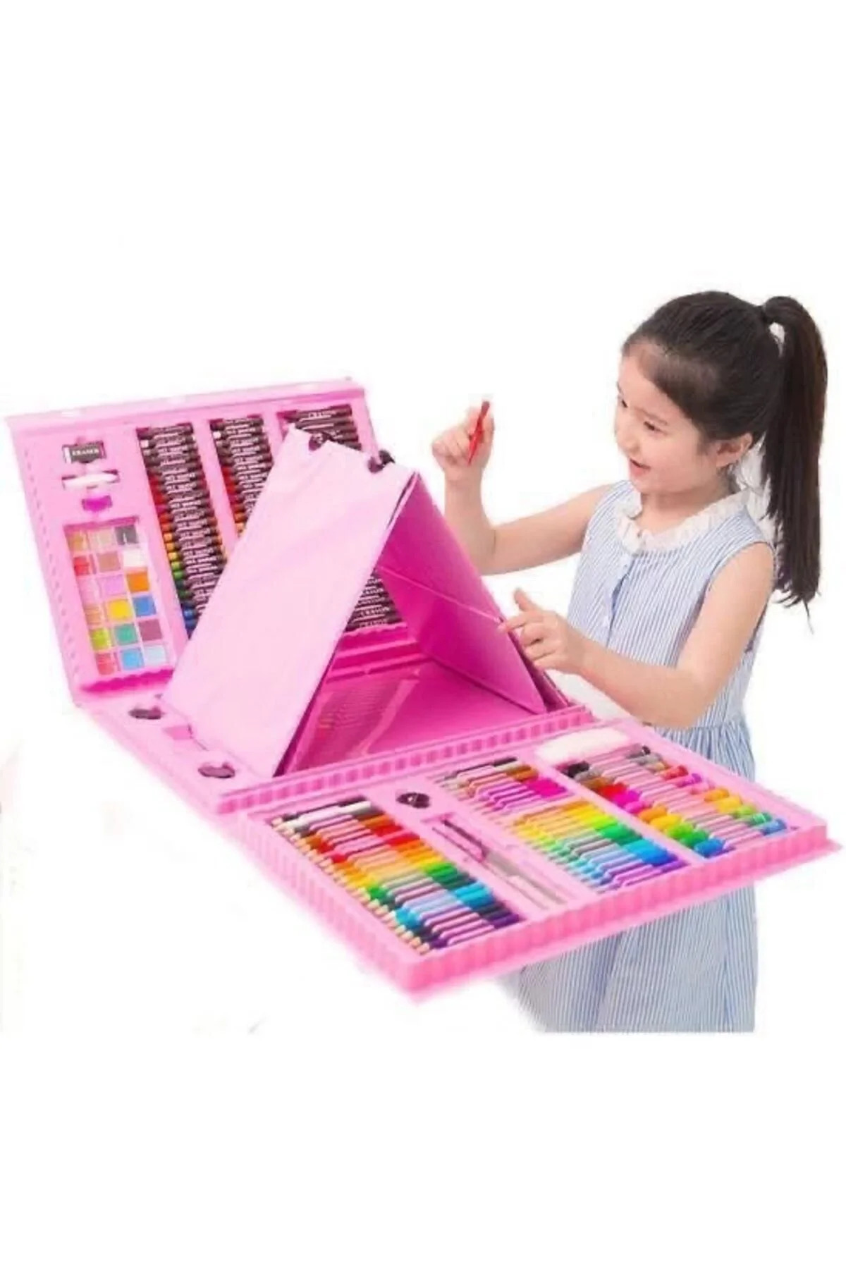 Genel Markalar 208 adet boyama seti pembe çocuk boyama seti ithal yeni nesil harika hediye okul seti anaokulu seti