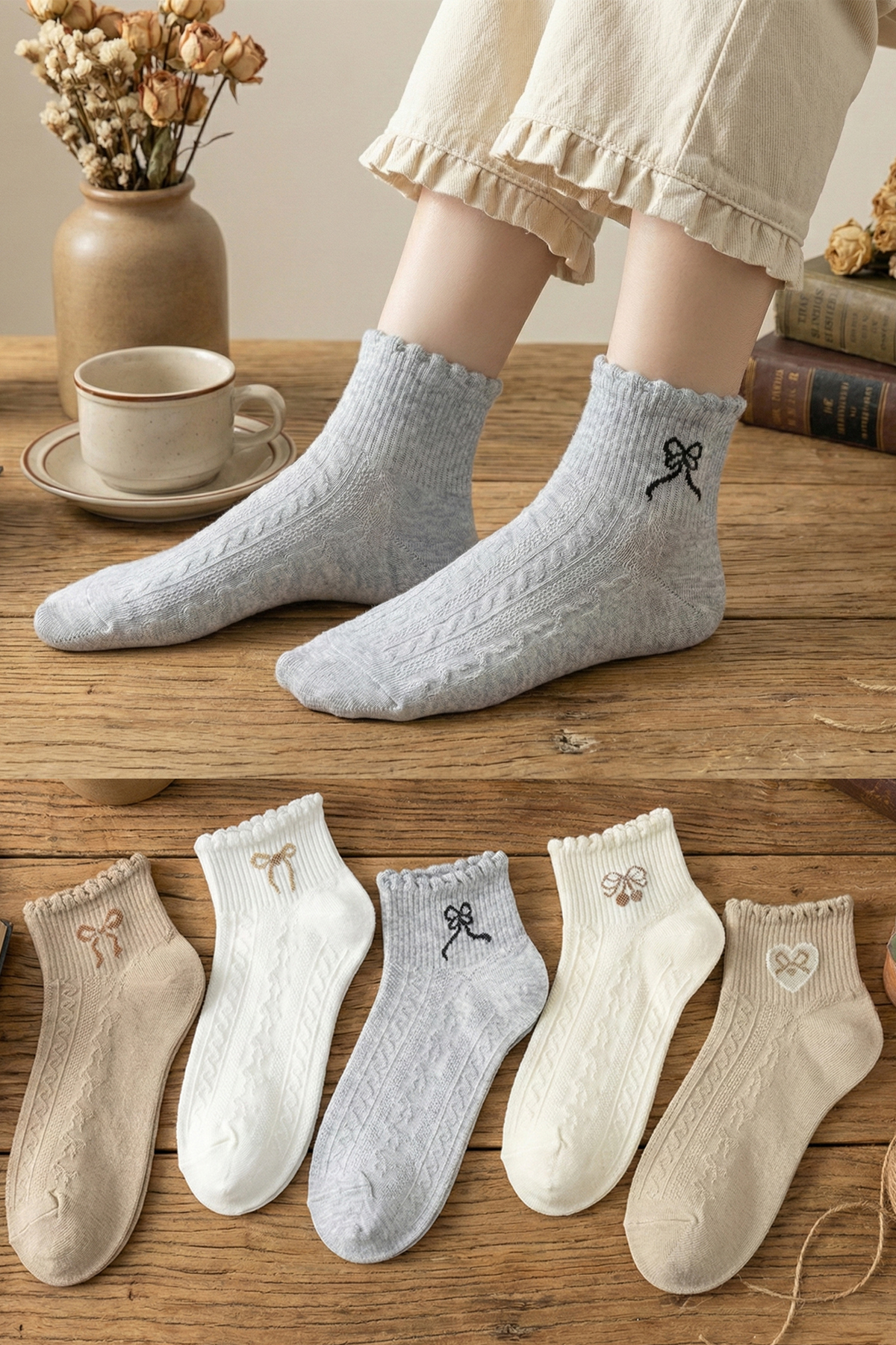 BGK 5 Çift Kalp-Kurdale Desenli Çorap