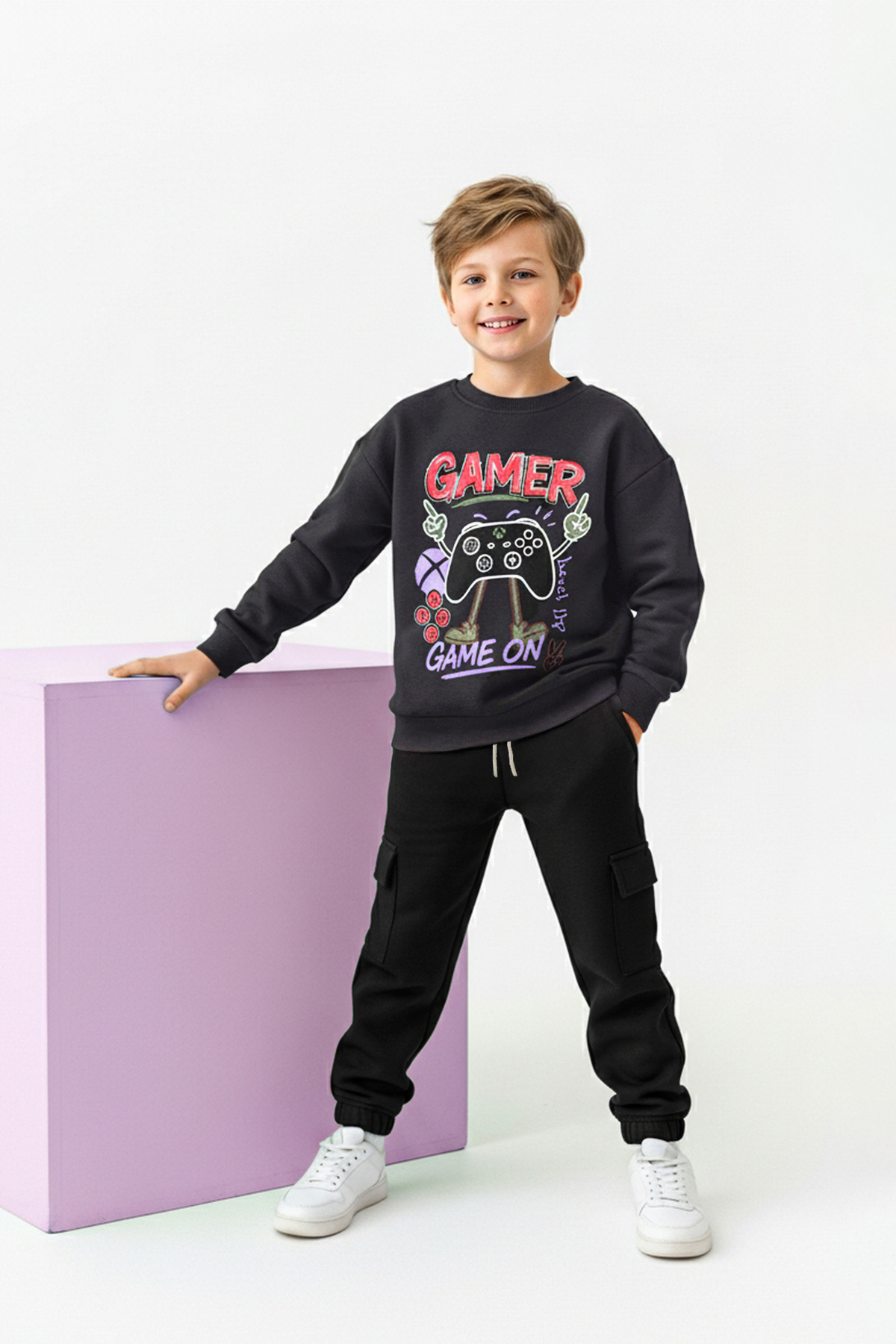 Trendyolmilla Kids Antrasit Baskılı Örme Erkek Çocuk Alt - Üst Takım TKDAW26AU00057