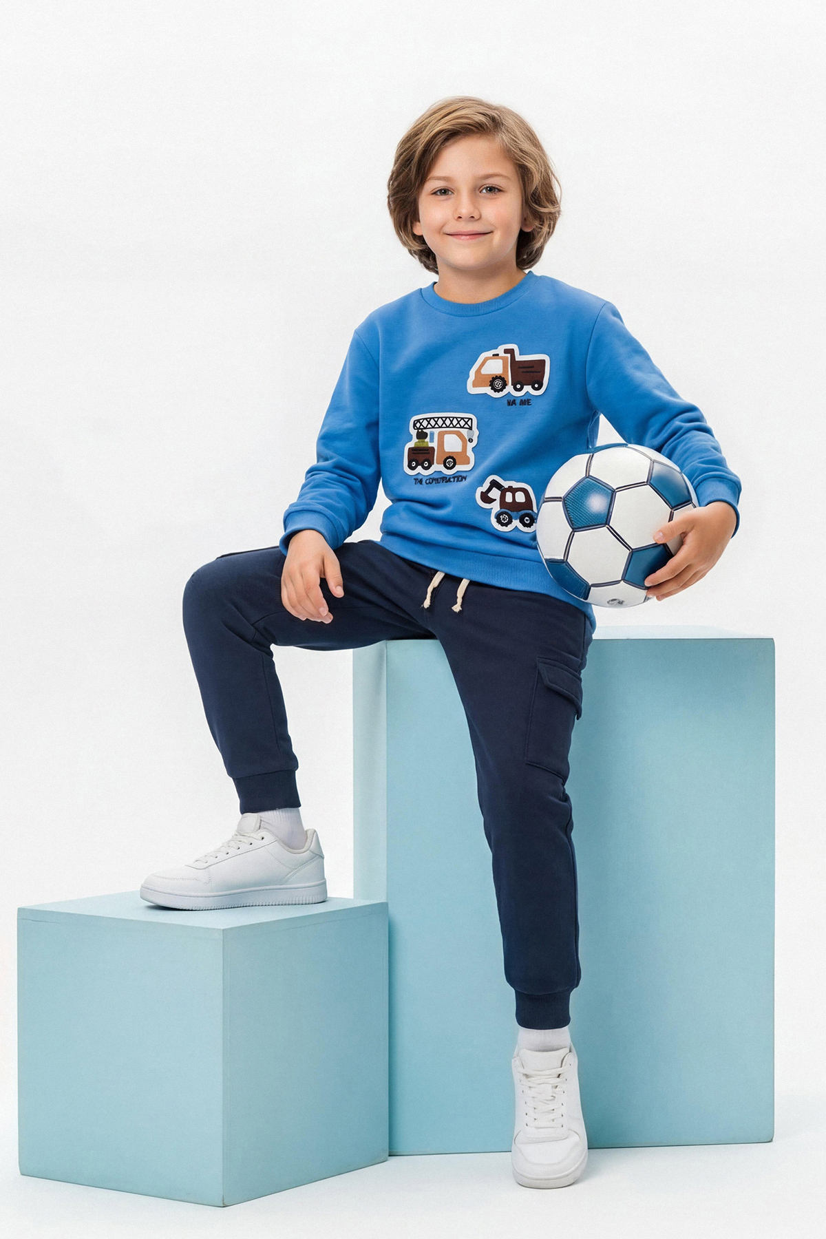 Trendyolmilla Kids Mavi Pamuklu Nakışlı Kalın/İçi Polarlı Regular Erkek Çocuk Örme Alt - Üst Takım TKDAW26AU00018