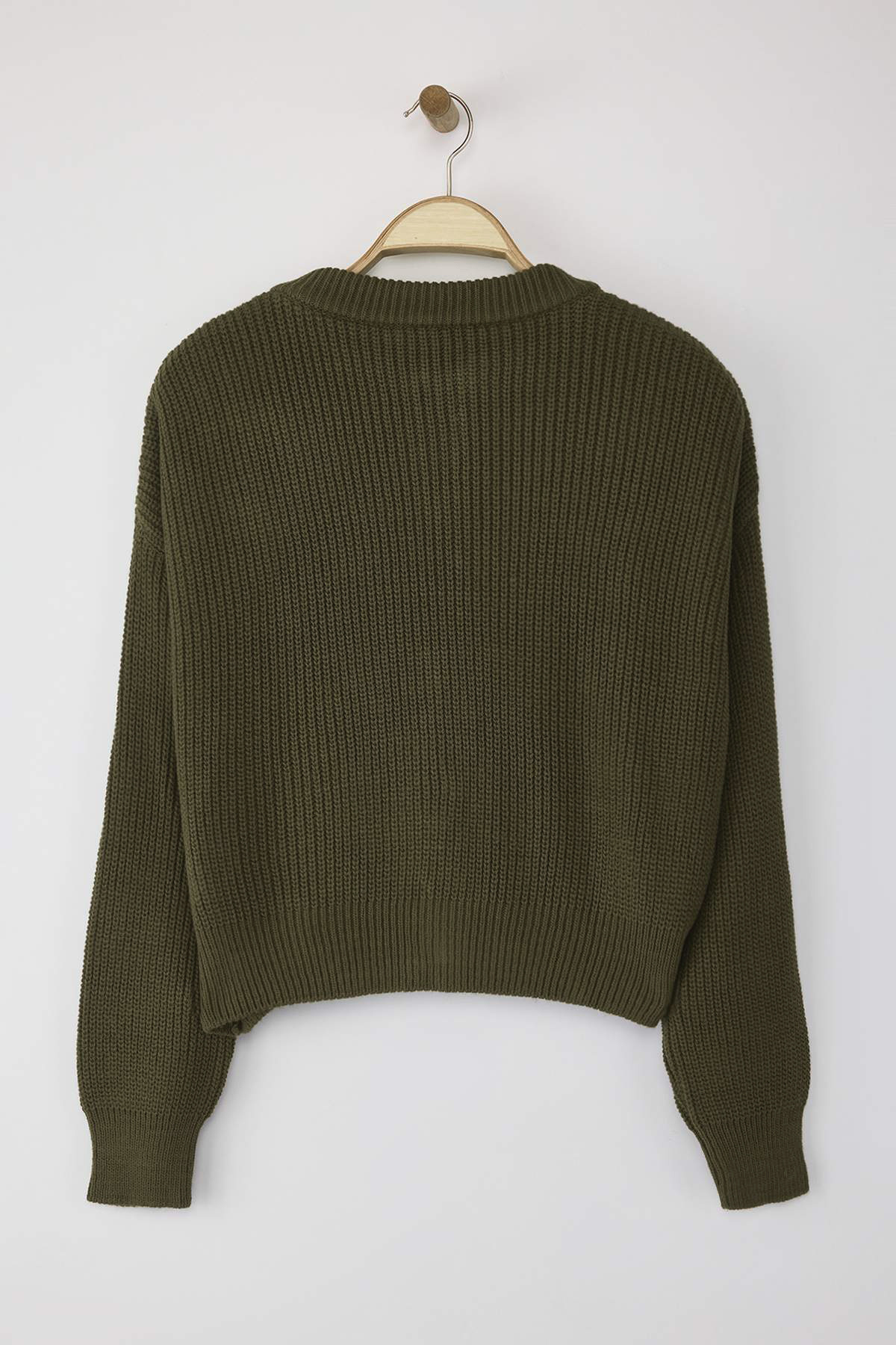 Trendyolmilla  Haki Geniş Kalıp Bomber Yaka Fermuarlı Triko Hırka TWOAW24HI00153 - Görsel 7