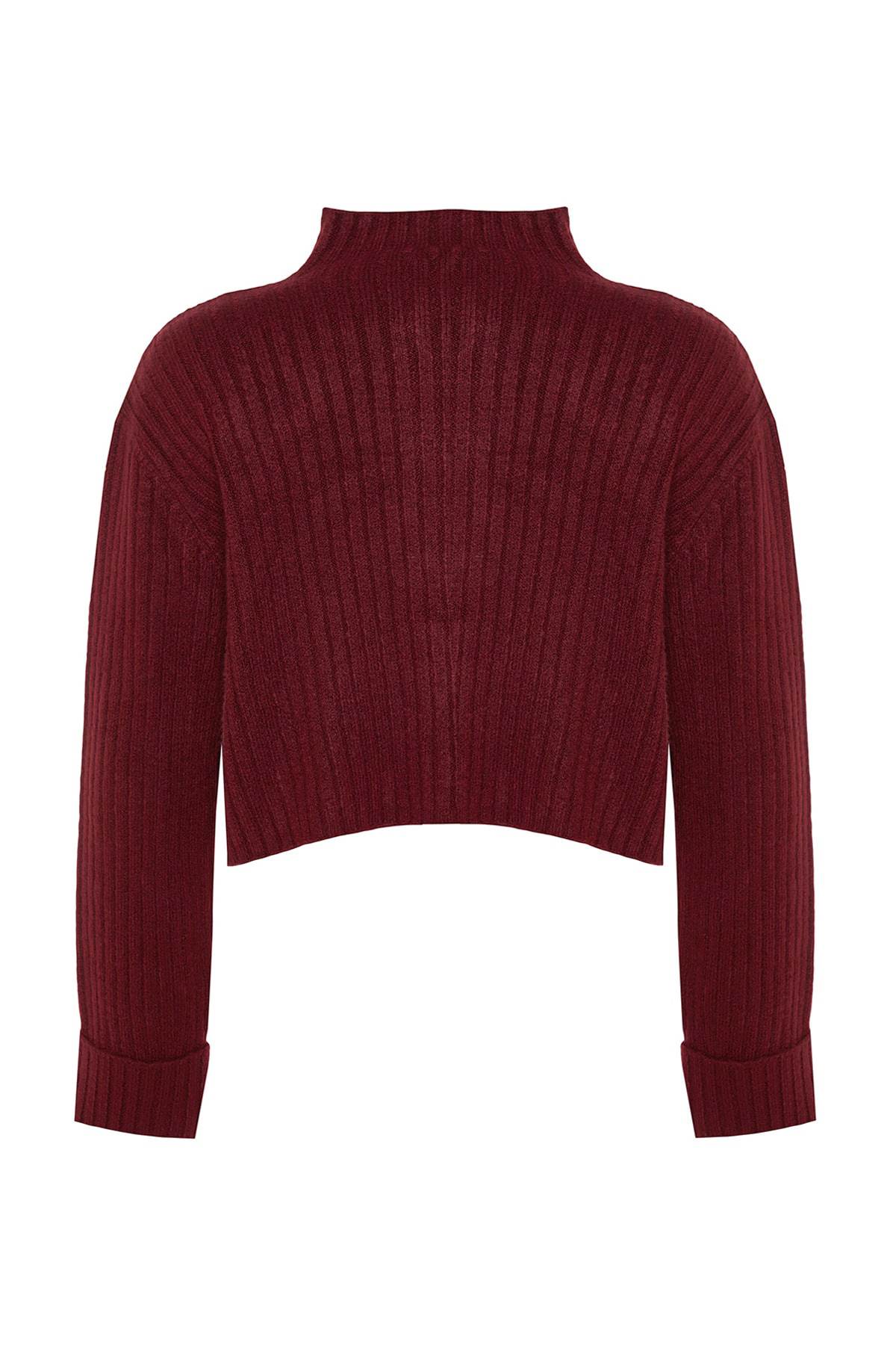 Trendyolmilla  Bordo Crop Yumuşak Dokulu Dik Yaka Triko Hırka TWOAW22HI0174 - Görsel 9