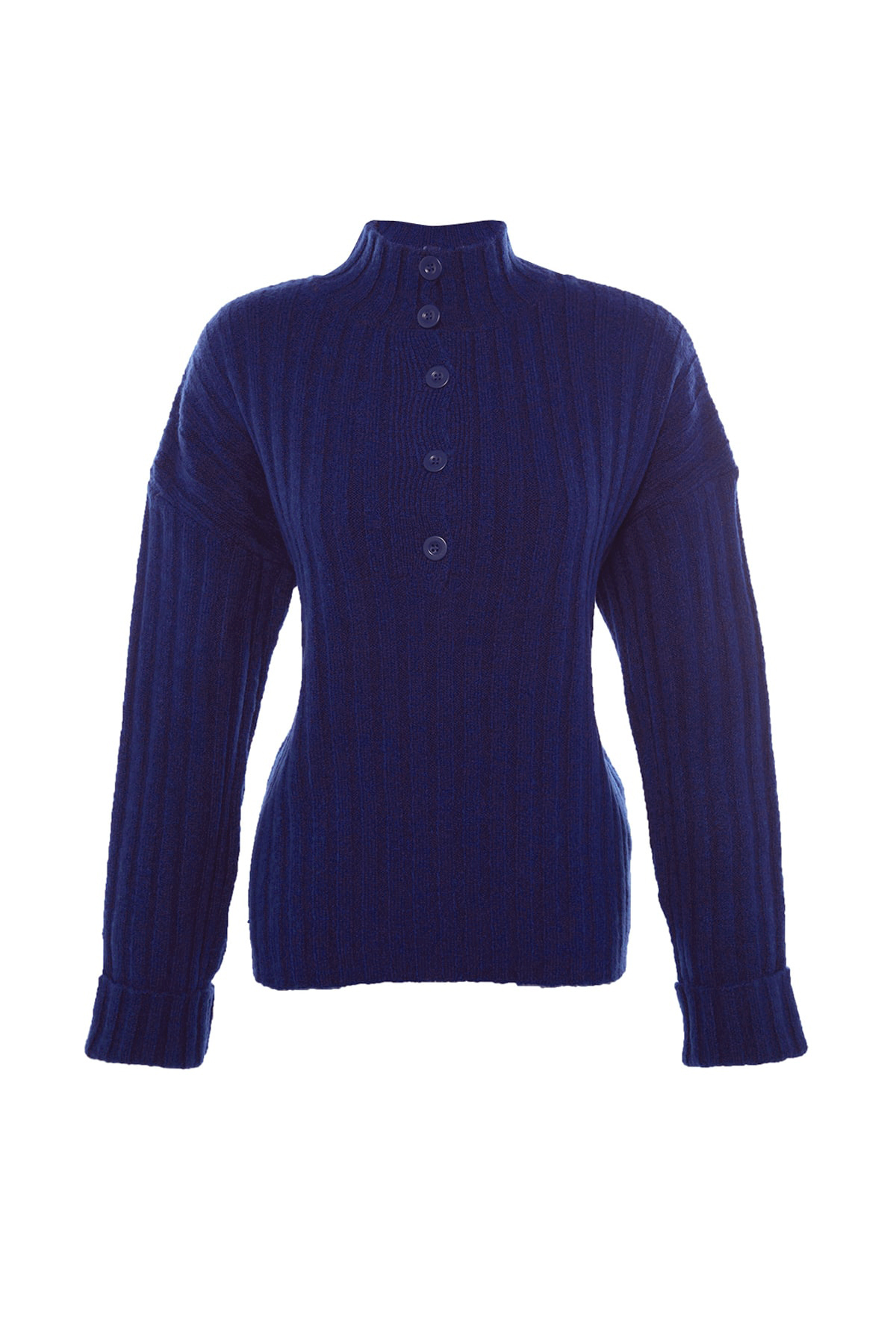 Trendyolmilla  Lacivert Geniş Kalıp Yumuşak Dokulu Dik Yaka Triko Kazak TWOAW21KZ0783 - Görsel 6