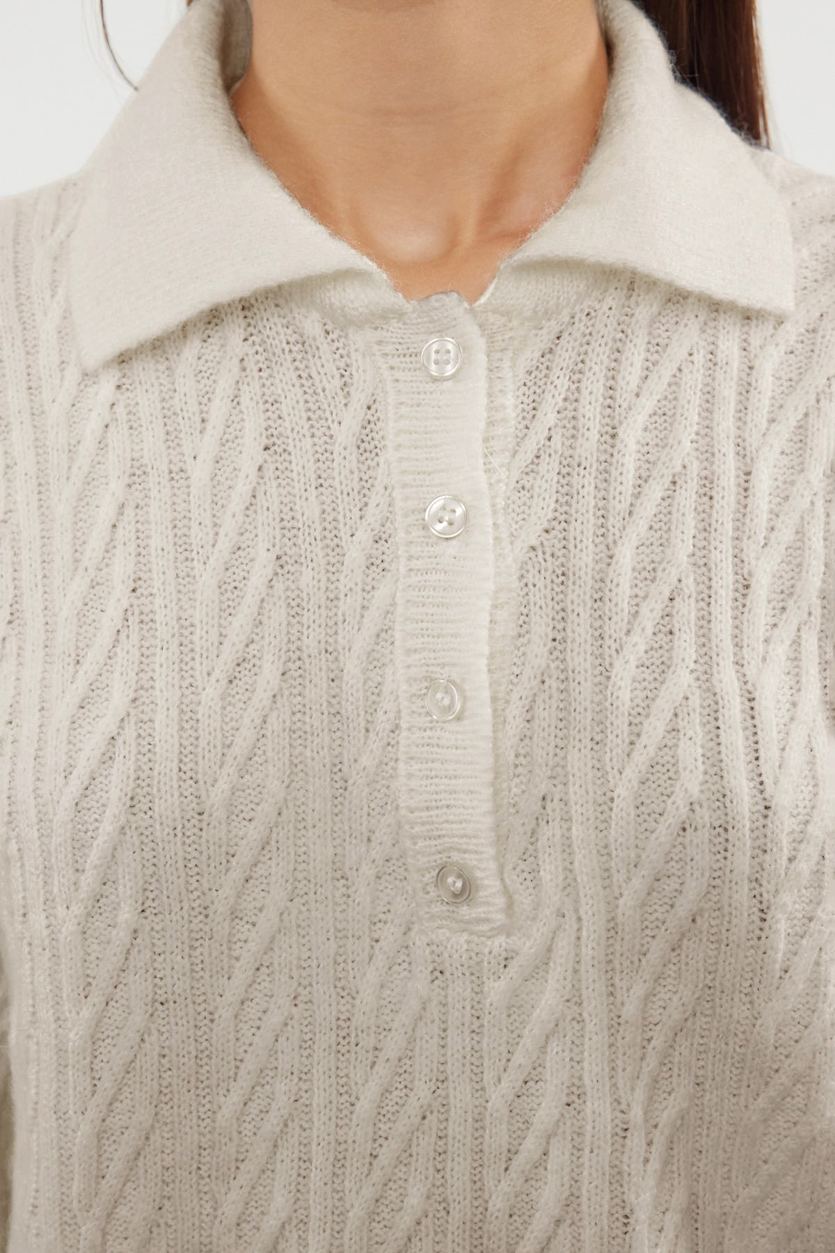 Trendyolmilla  Ekru Geniş Kalıp Yumuşak Dokulu Triko Kazak TWOAW21KZ2635 - Görsel 4