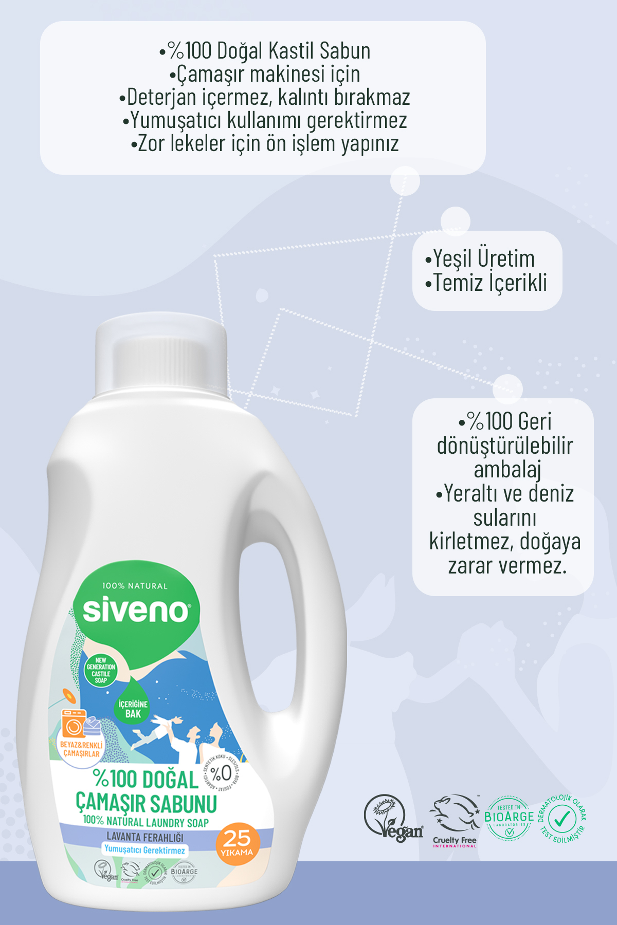 Siveno %100 Doğal Çamaşır Sabunu %100 Bitkisel Deterjan Yumuşatıcı Gerektirmez Konsantre 750 ml X2 Adet fotoğrafı 7 (önizleme)