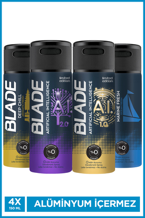 Blade Erkek Deodorant (Artificial Intelligence, Deep Chiil, Marine Fresh) 4x1...