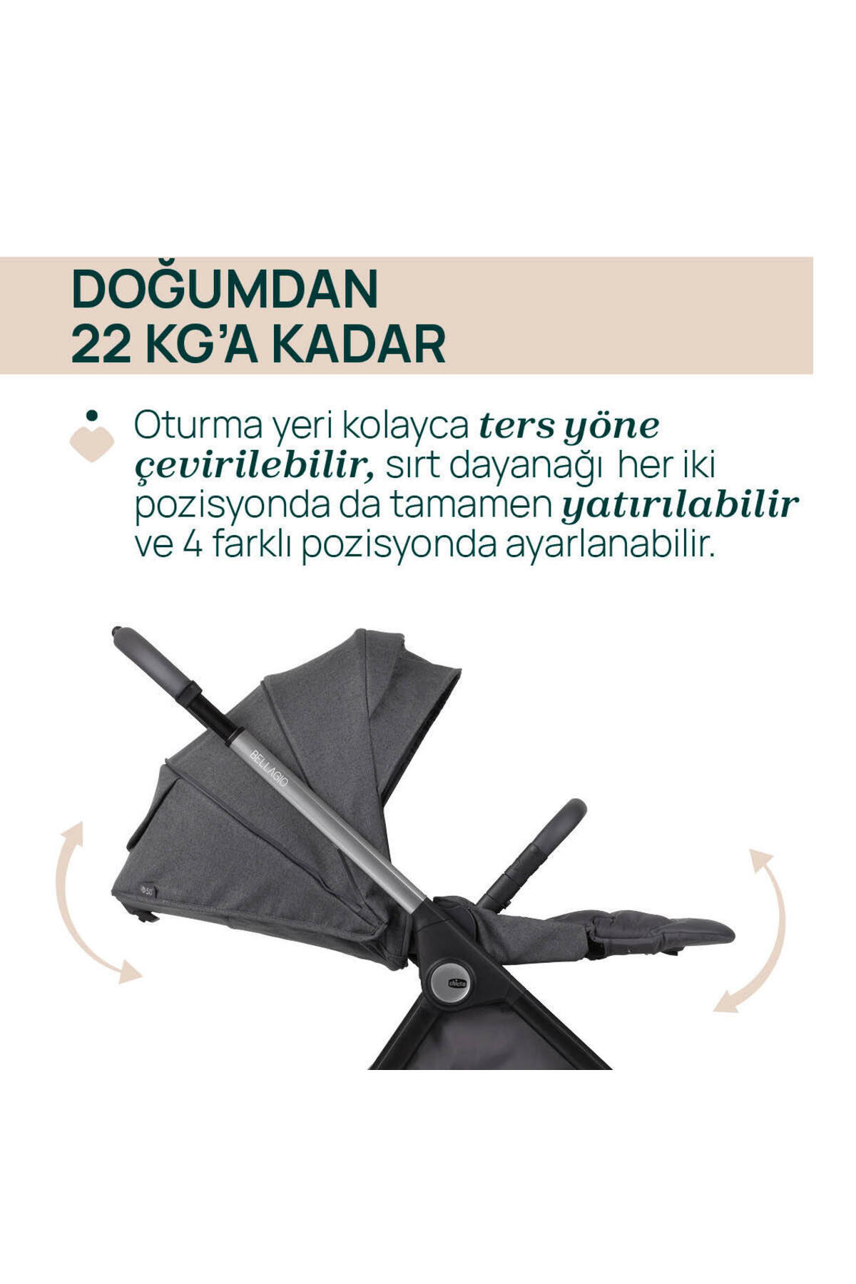 Chicco BELLAGIO BEBEK ARABASI BLACK SATIN fotoğrafı 4 (önizleme)