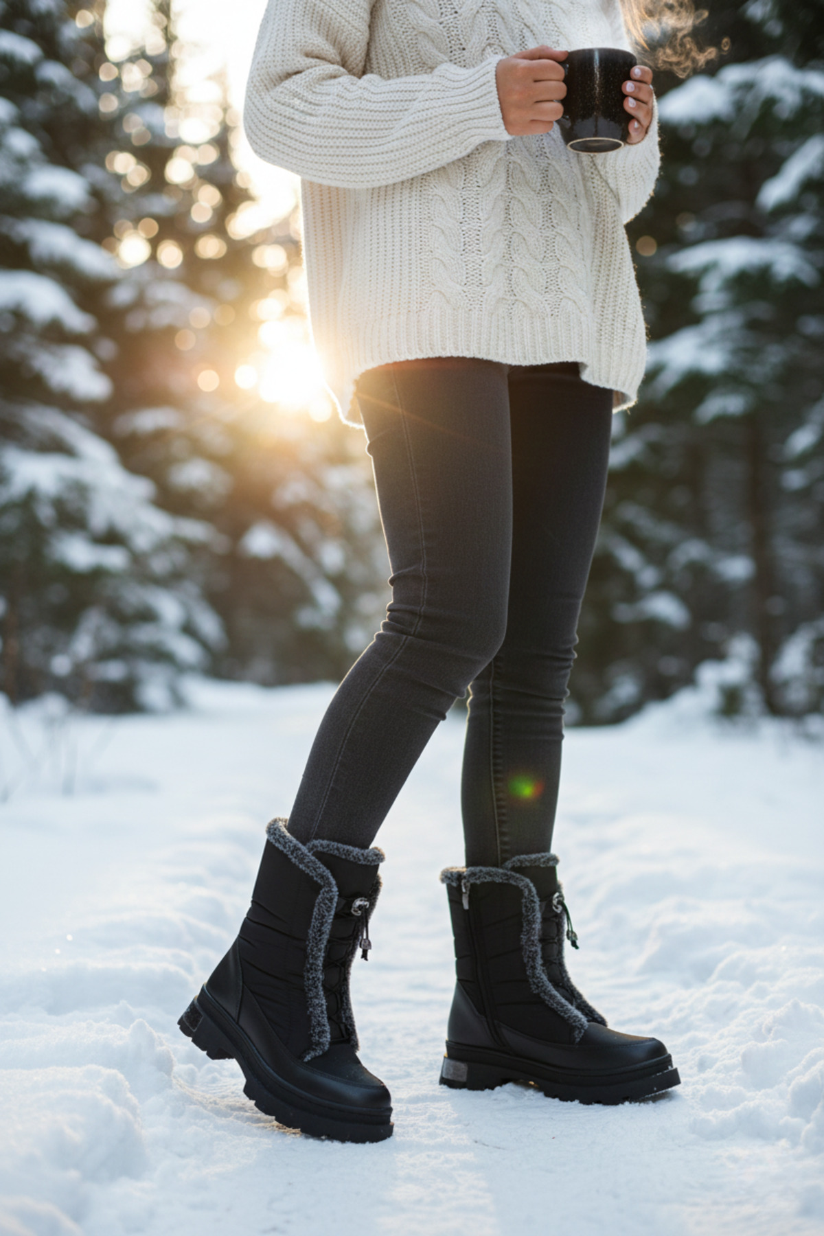 DGN 008-22k fekete női ejtőernyős csizma - elülső szőrrel és combközti részle...