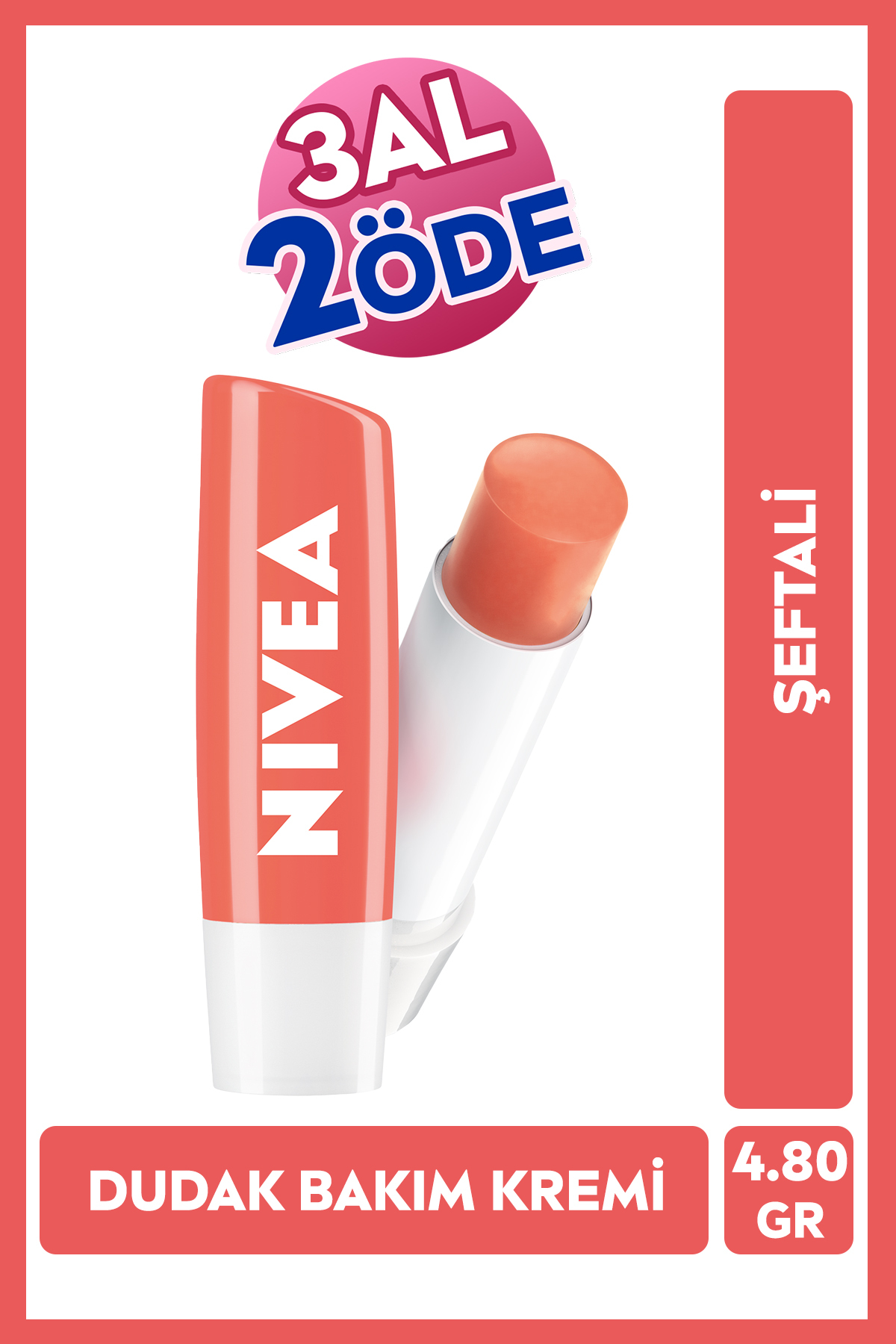 NIVEA Şeftali Nemlendirici Dudak Bakım Kremi ve Parlatıcısı 4.8gr, Şeftali Aroması, Işıltılı Mercan Renk