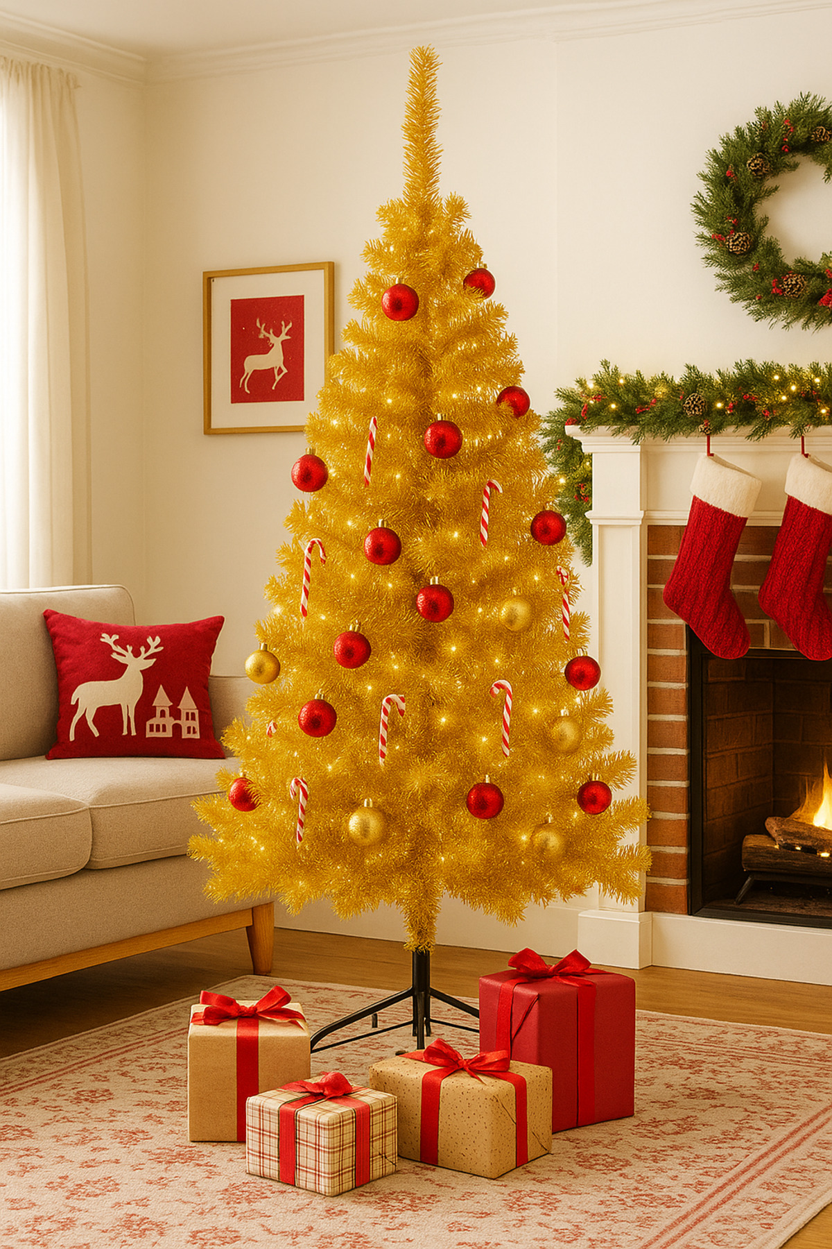 Waldern Premium Luxury Series 180 CM Simli Gold Yılbaşı Çam Ağacı